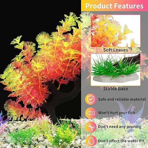 Miniatura 10 de MyLifeUNIT Fish Tank Decorations 15 Pack Artificial Aquarium Plants Tree Set for Fish Tank Decor Bule Set