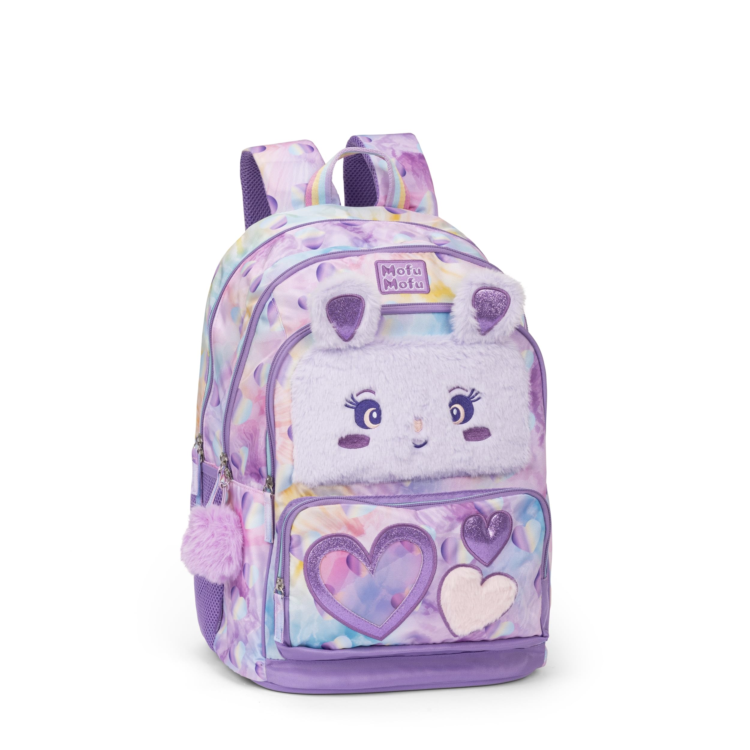 MOFU MOFU - Zaino Scuola Ufficiale Mofu Mofu, con 2 Ampi Spazi Centrali, Capiente Tasca Frontale, Spallacci Regolabili e Imbottiti, Retro e Fondo Termoformati, 32x43Hx23cm, Lilla