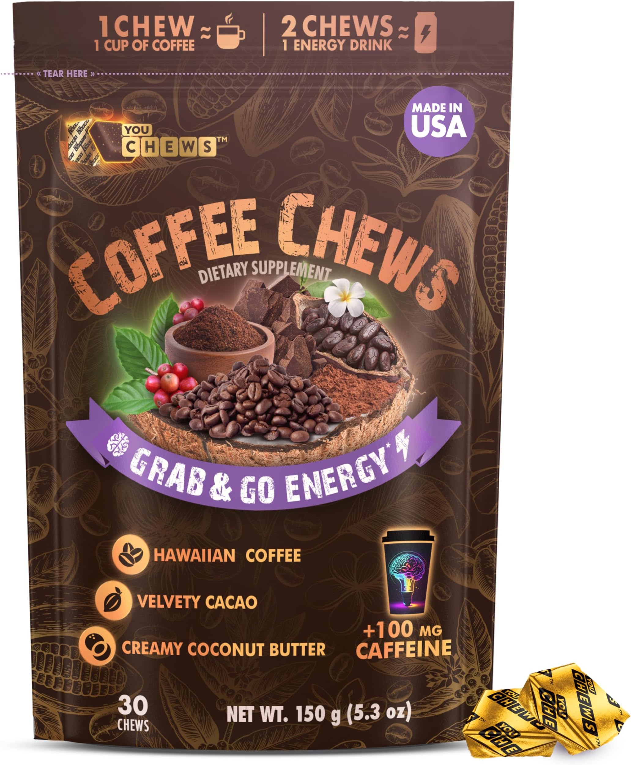 YouChews » Hawaiian-grown gourmet coffee: Rich, bold flavor of Kona Coffee. » Vevelty Cacao: A smooth, rich chocolate experience in every chew.