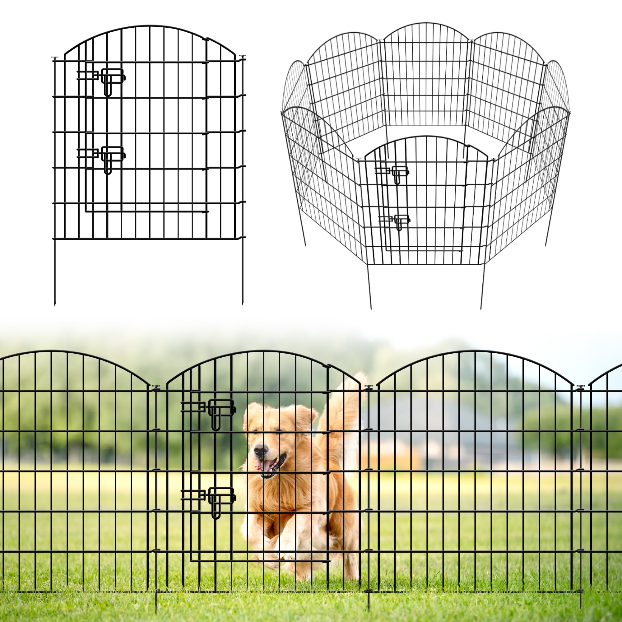ARIFARO Metall Dekorative Gartenzaun Bogen Gesamtlänge 3,5m (81cm H x 71cm B) 4 Panels+1 Tor, Keine Graben Haustier Zaun Rostfrei Metall Drahtzaun Panel Grenze für Hund, Kaninchen, Hof