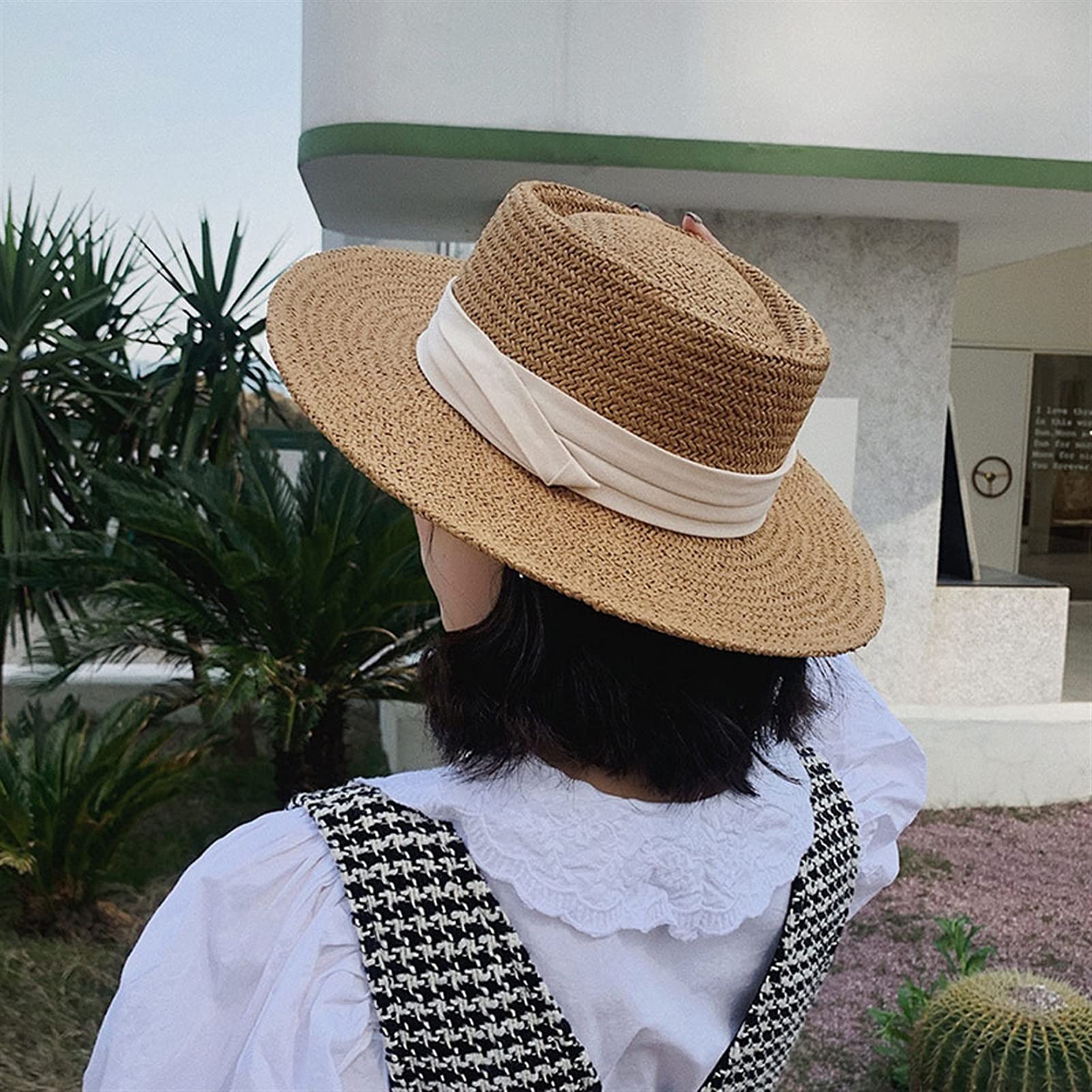 Chapeau de Soleil pour Femme Chapeau de Plage de Paille pour Femme d'été Holiday Bouchon Ruban concave Chapeau de Protection Solaire Chapeau d’été (Color : 2, Size : M)