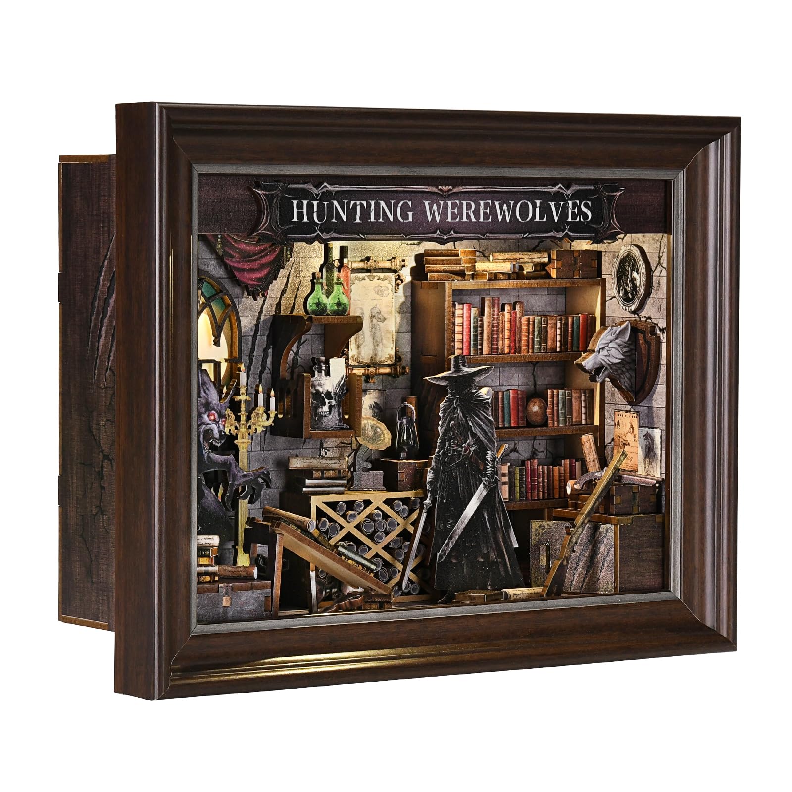 Book Nook Kit, Bilderrahmen Booknook Wandhalter 3D Puzzle Buchstützen | Miniatur Puppenhaus Bausatz DIY Holzpuzzle mit LED Licht, zur Bücherregals Zuhause Dekoration für Kreative Geschenk