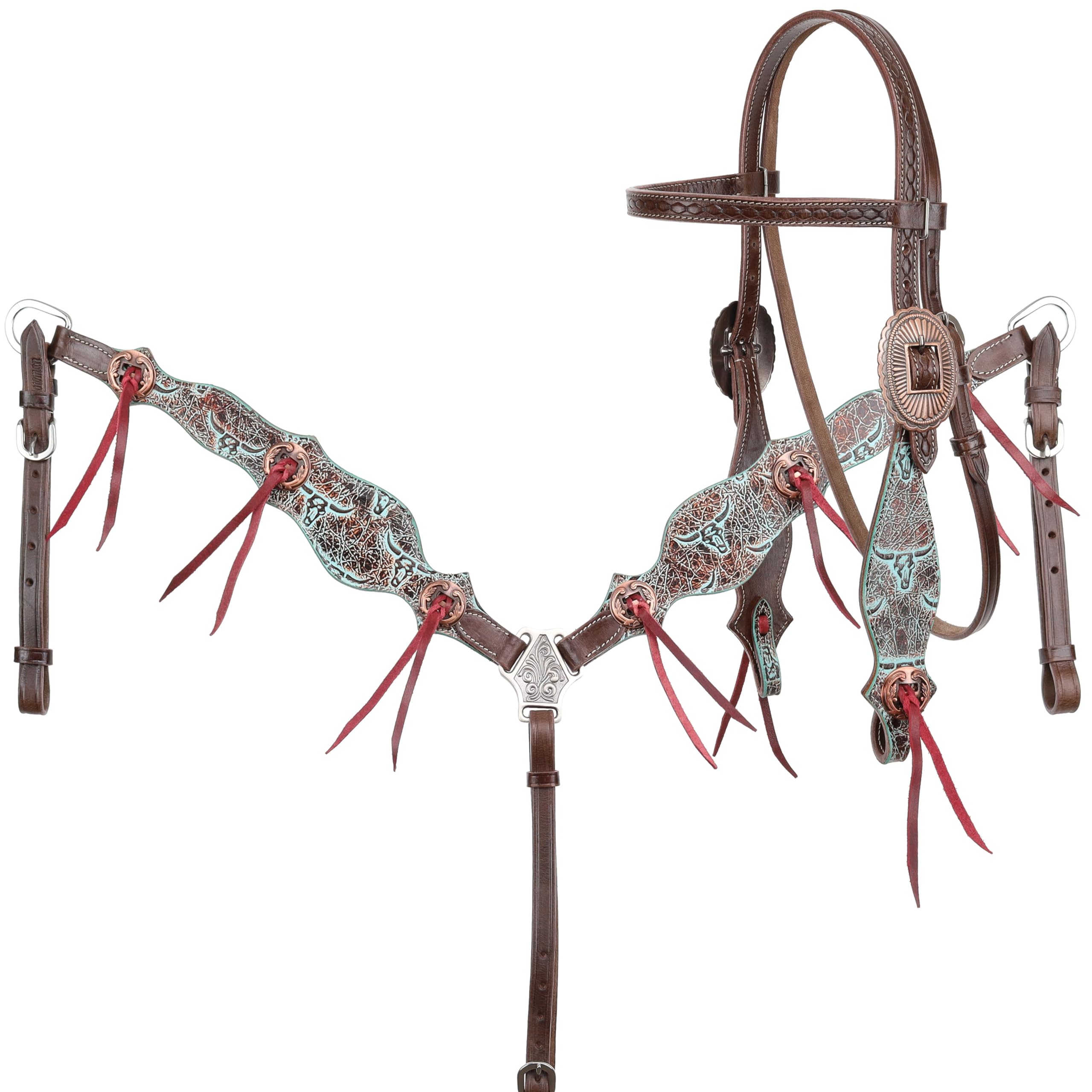 Showman Weathered Steer Stirnband, Halfter und Brustkragen Set