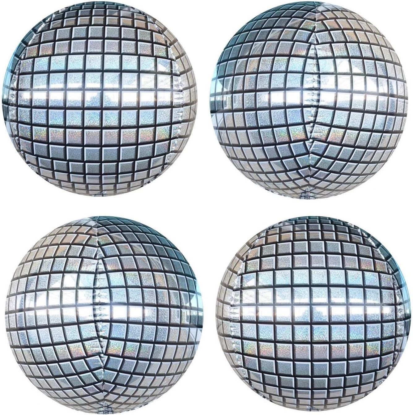 4Pcs 22inch Silver Disco Ball Balloons Party 4D Large Round Inflatable Sphere Shaped Aluminum Foil Mirror Balloon Birthday Christmas New Year Party Decoration Wedding Graduation Decor Supplies