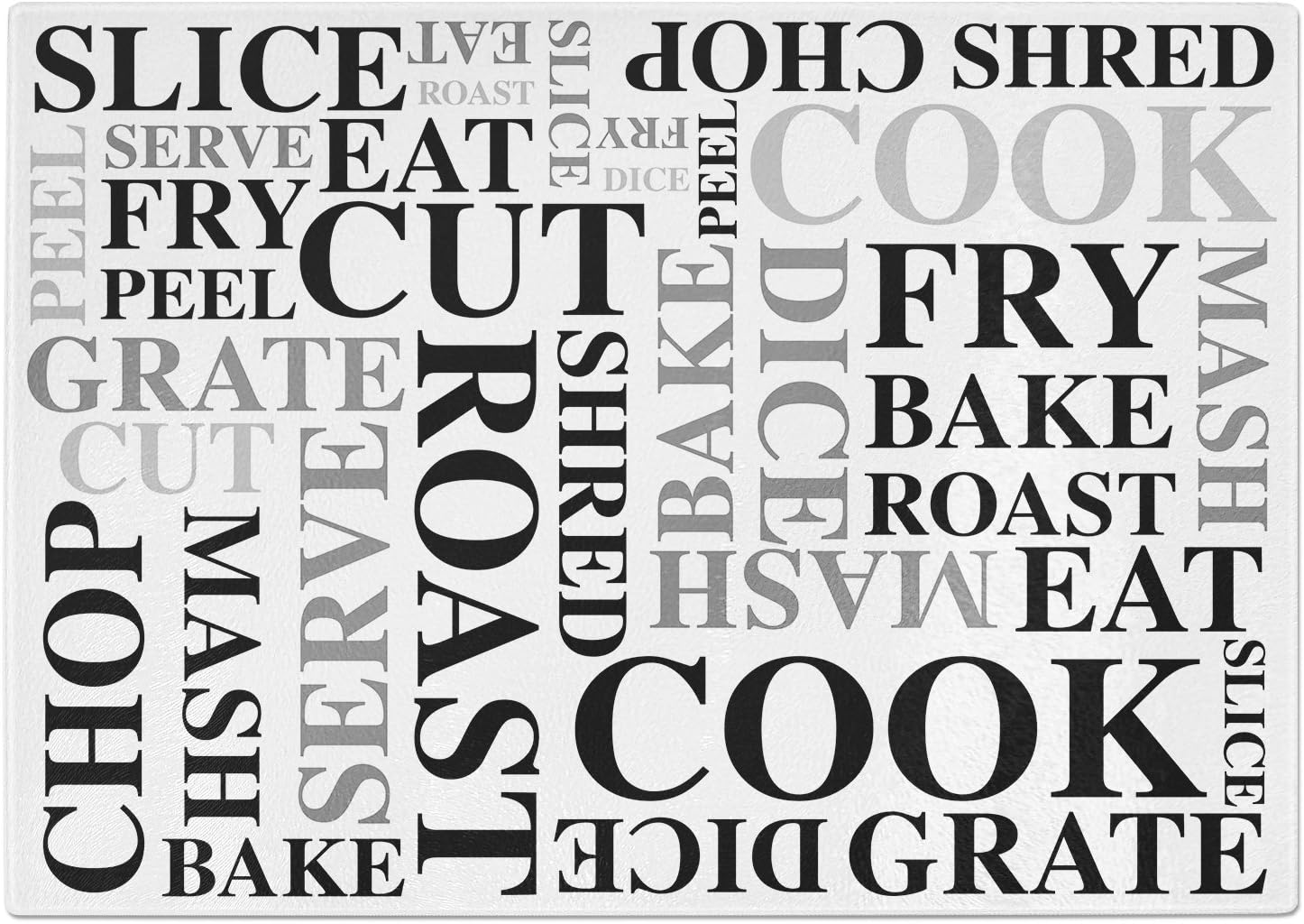 Slice Cook Cut Chop Wording Tempered Glass Chopping Board - White (Large)