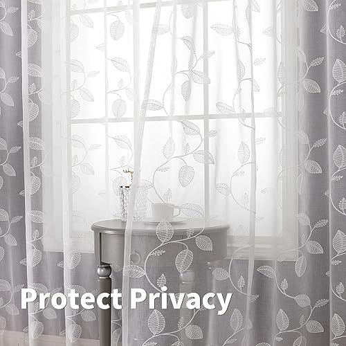 Miniatura 4 de BGment 2 paneles de cortinas traslúcidas blancas de 72 pulgadas de largo para sala de estar, cortinas traslúcidas bordadas filtrantes de luz de lino