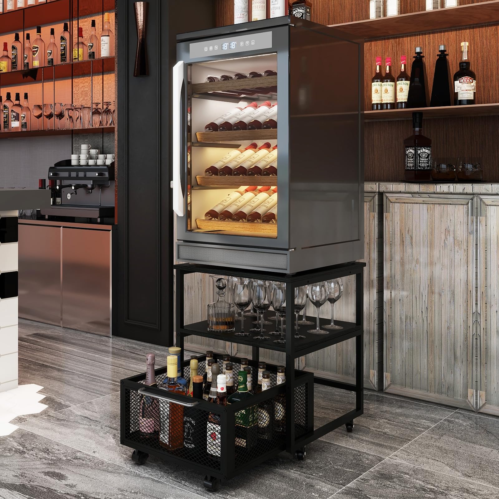 PUNCIA Mini soporte para nevera de 50 x 50 cm con almacenamiento y ruedas, resistente con 4 ruedas bloqueables, soporte para refrigerador, mesa para café, bar, nevera, coche, oficina, hogar,