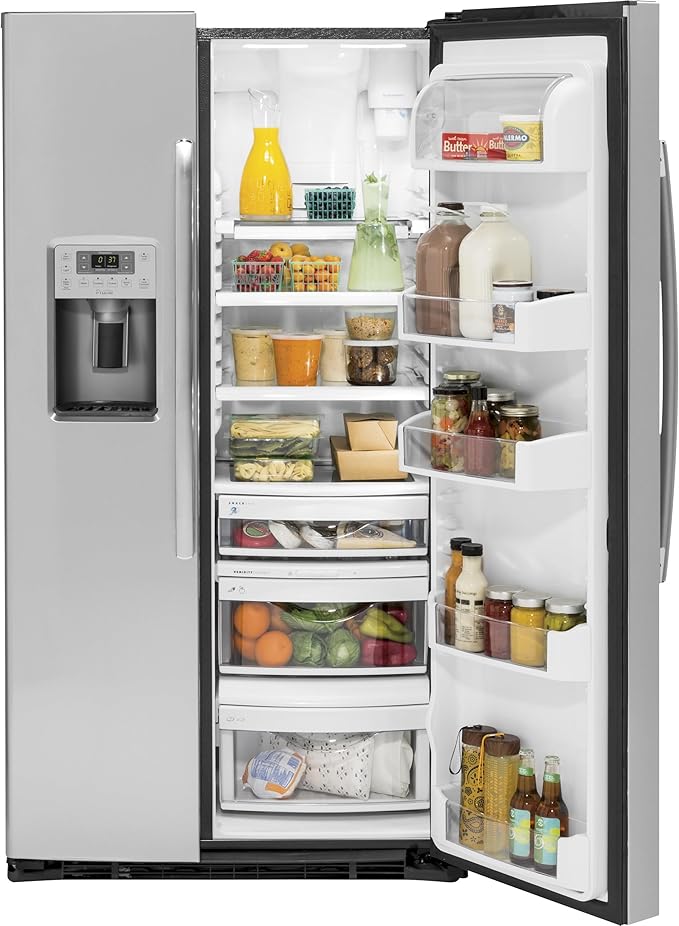 GE Profile 25.3 cu. ft. Side by Side Refrigerator in Fingerprint Resistant Stainless Steel, Energy Star PSE25KYHFS on Fridge.com