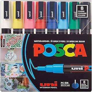 8 Posca Paint Markers, 3M Fine Posca Markers with Reversible Tips, Posca Marker Set of Acrylic Paint Pens | Posca Pens for Art Supplies, Fabric Paint, Fabric Markers, Paint Pen, Art Markers
