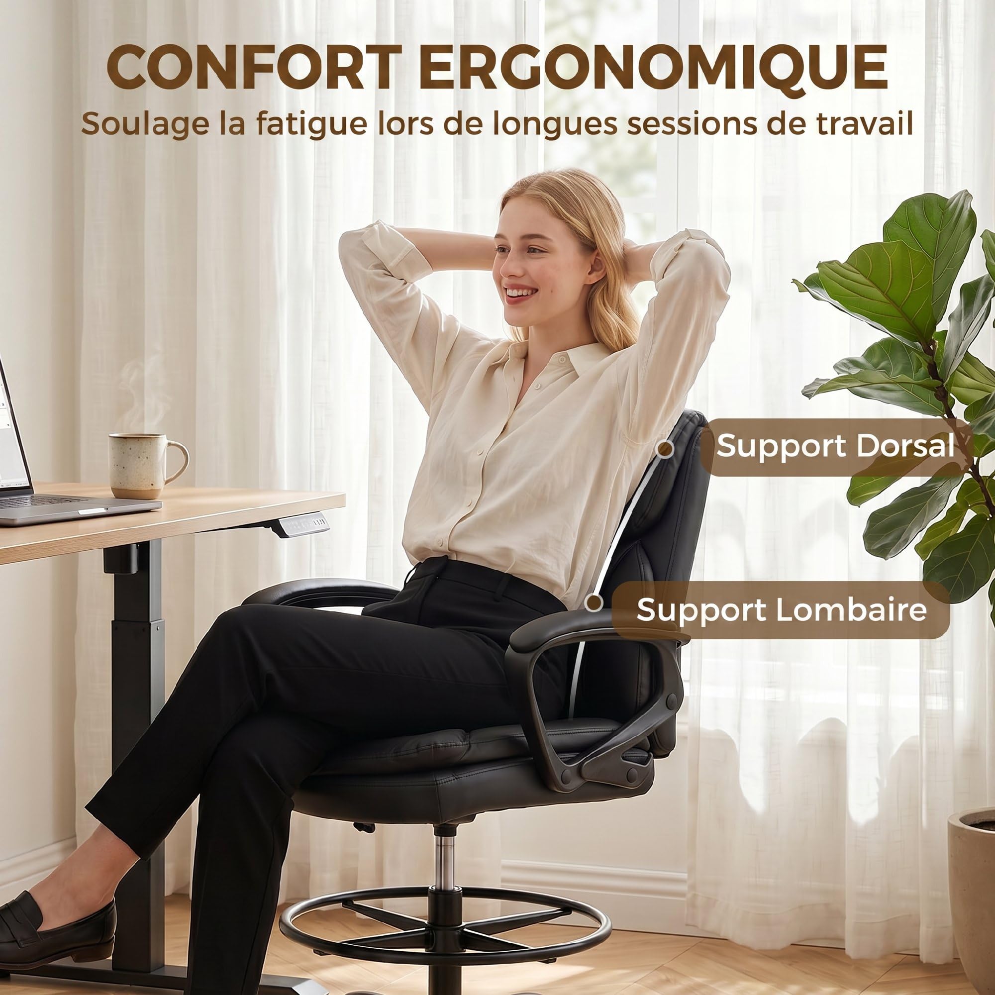 HOMCOM Chaise Bureau Ergonomique Chaise de Dessin Réglable en Hauteur Noir