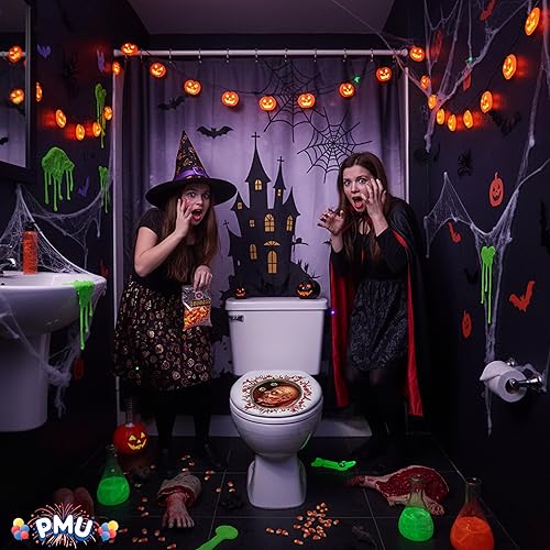 Miniatura 7 de PMU Accesorio de decoración de fiesta de Halloween, funda de asiento de inodoro de baño sangriento, 12 x 17 pulgadas, accesorio de fiesta (1pkg) Pkg1