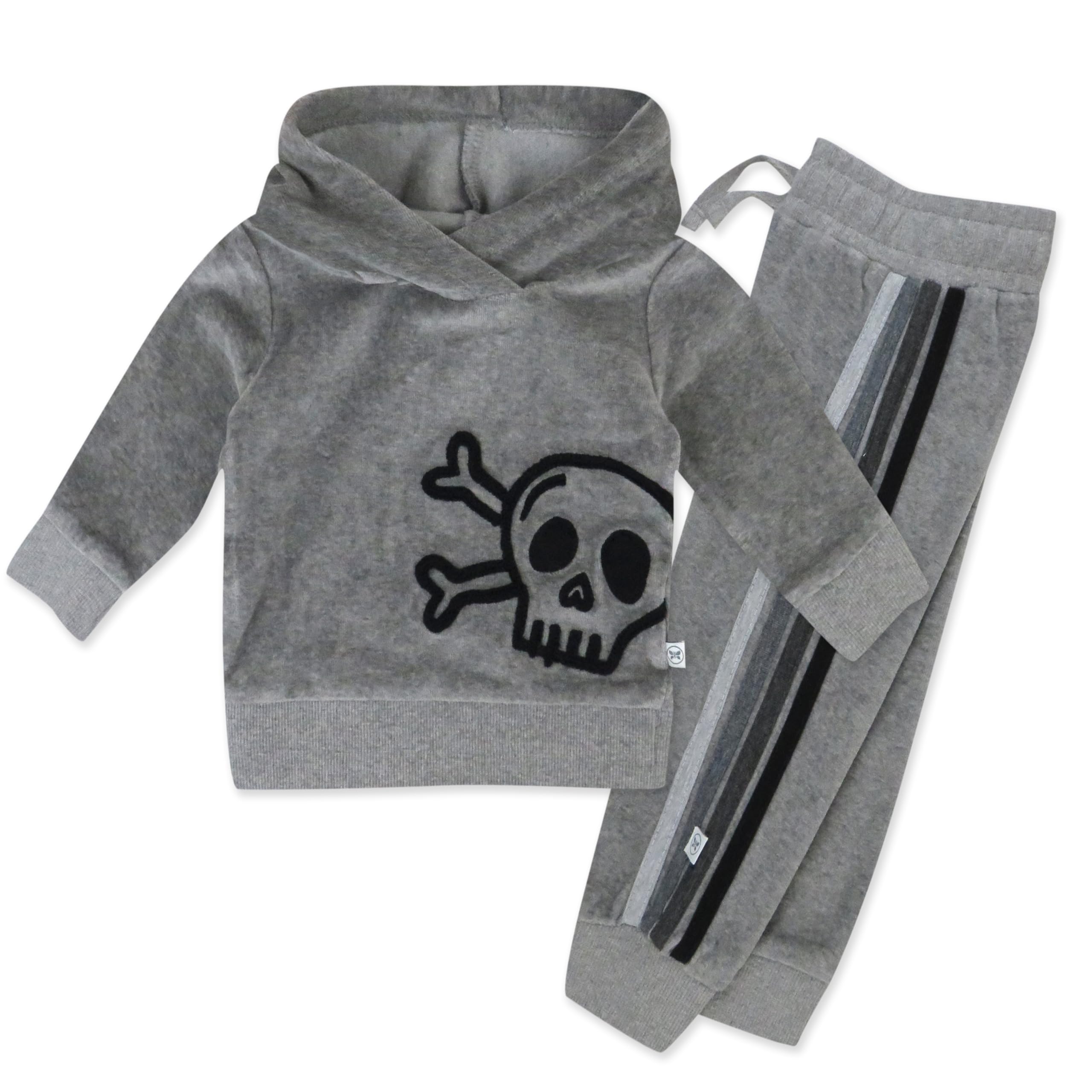 HonestBaby Velour Pullover Hoodie and Zip Front Sweatshirt and Jogger Sweatpants Set