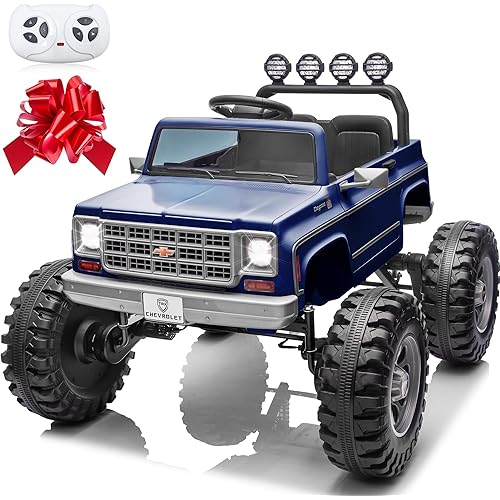 24V Ride on Car, Licensed Chevrolet Cheyenne Truck w/4X200W Motor, Remote Control, Decoration Streamer, 24 Volt Ride on Toys Power Big Wheels for Big Kids, Blue