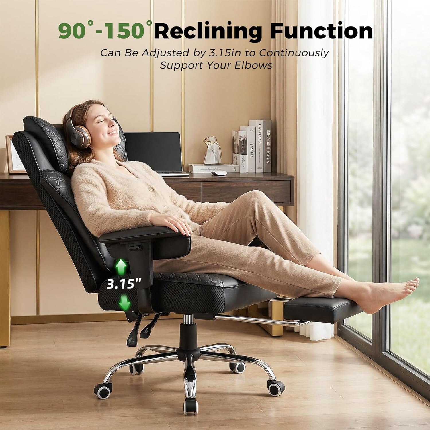 GTRACING Big and Tall Office Chair 400LBS Wide Ergonomic Gaming Chair with Deluxe Embossing Designed Leather with Foot Rest,150°Reclining Adjustable Soft Armrests Pocket Spring Back Support and Pillow - 6