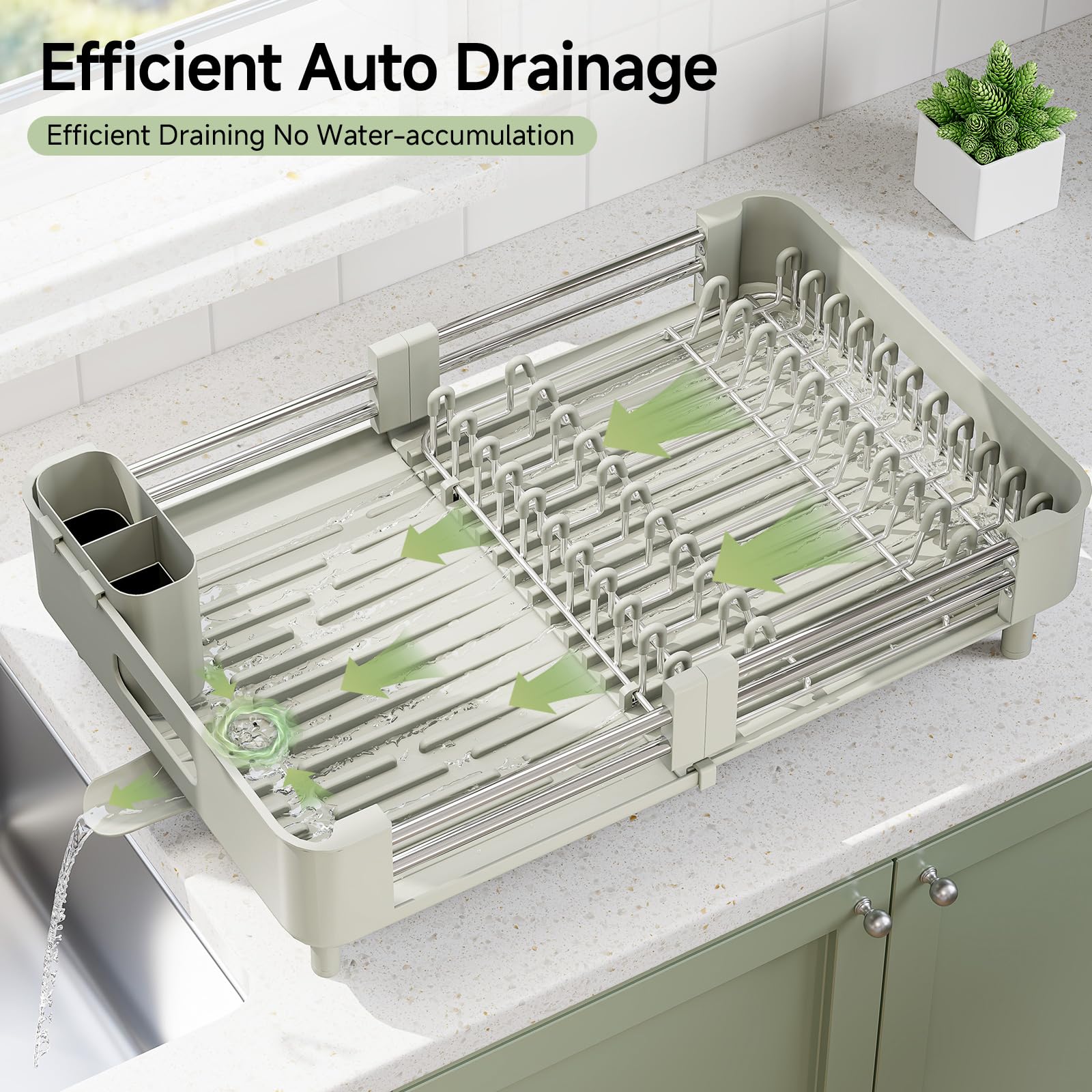 KINGRACK Scolapiatti, Grigio Bianco | Estensibile, Pieghevole, Acciaio Inox, Portaposate Rimovibile, Antigraffio