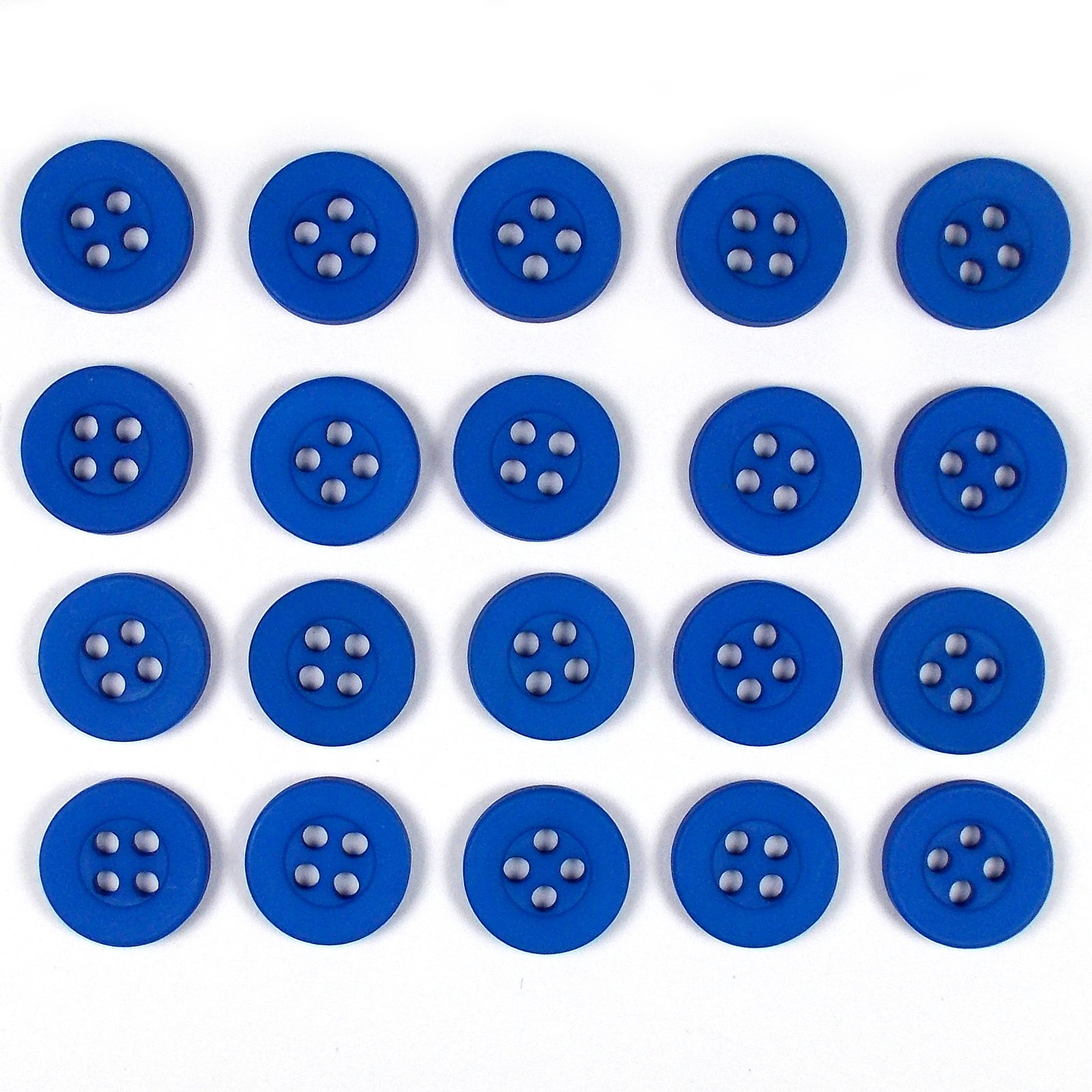 Colour 4 Hole Round Shirt Buttons 10mm Wide Pack of 20 (Blue)