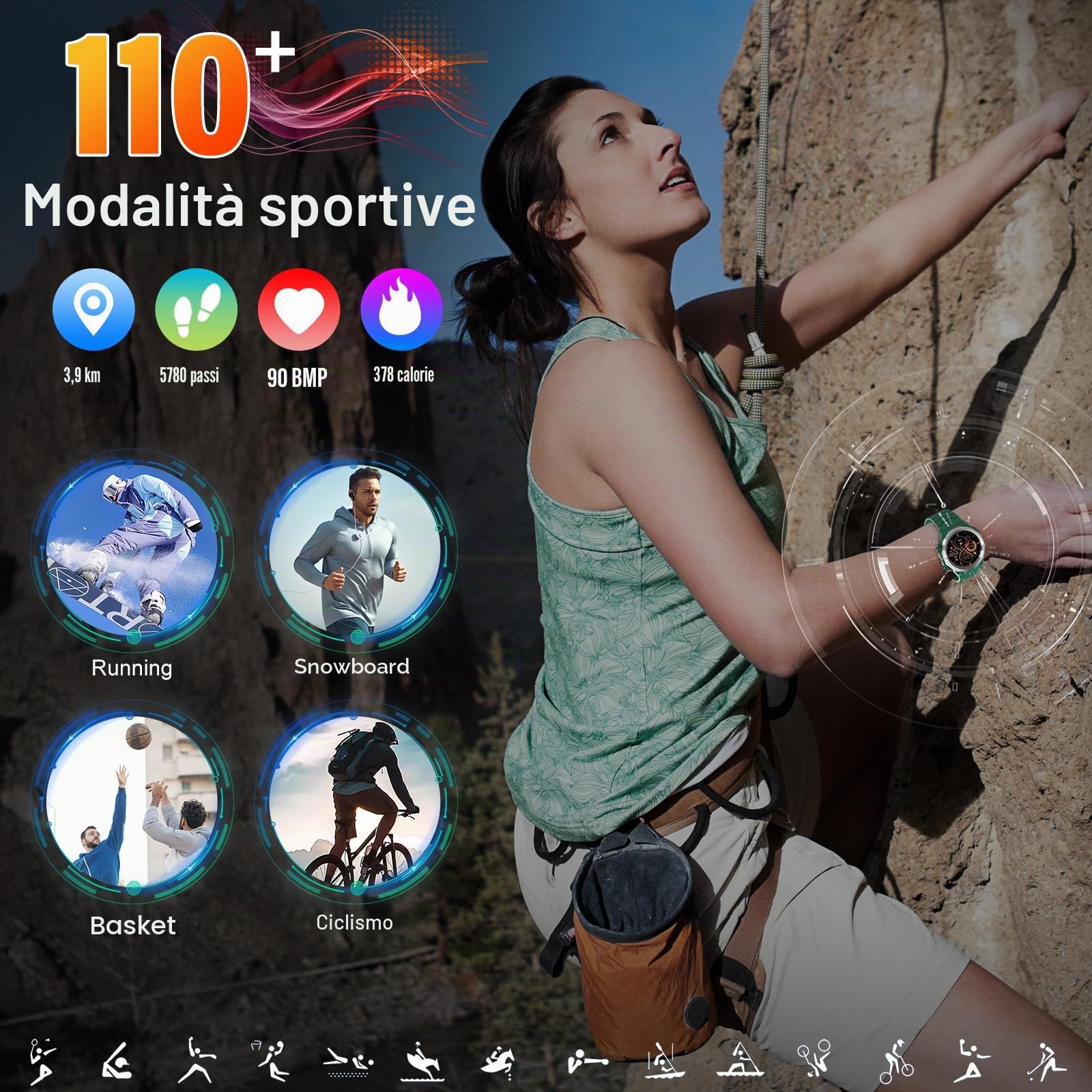Smartwatch Uomo Donna con Effettua o Risposta Chiamate, 1.39" Militare Orologio Smartwatch, Sonno Cardiofrequenzimetro, 110+ Modalità Sportive Fitness Tracker, IP68 Smart Watch per Android iOS, (2026)