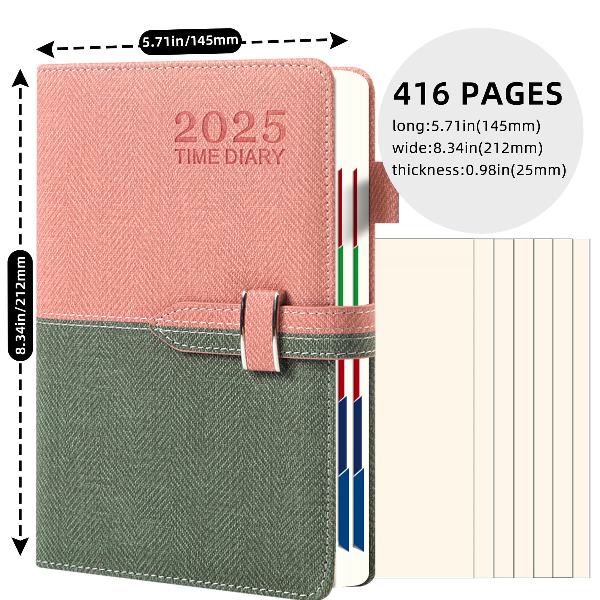 Agenda giornaliera 2025, formato A5, calendario settimanale e mensile, una pagina al giorno gennaio-dicembre 2025, 365 pagine per appuntamenti, organizzazione annuale, diario giornaliero dei ricordi
