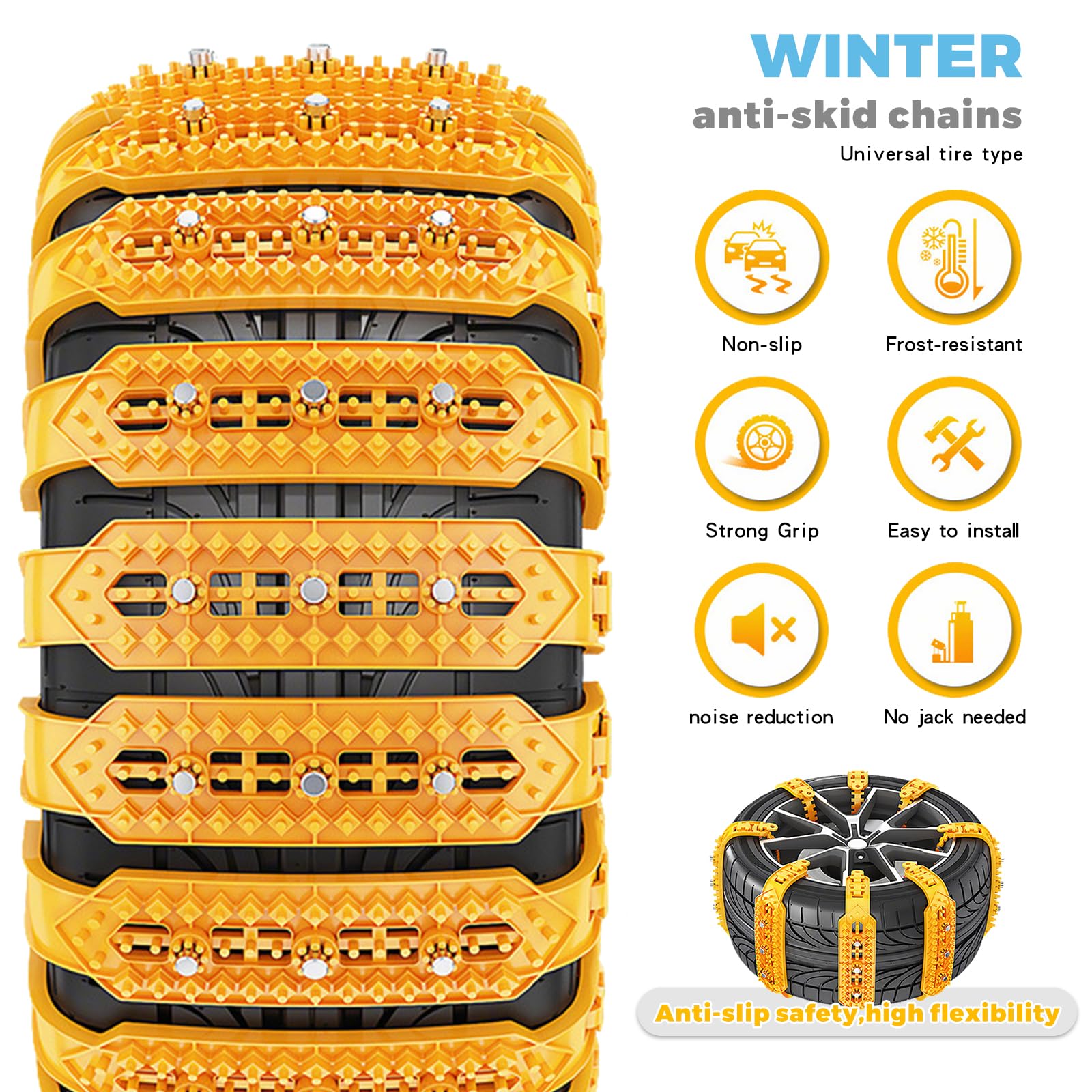 16 Pcs Cadenas Nieve, neumáticos invierno cadenas de seguridad, Juego Universal para Neumáticos Coche anti nieve, fácil instalación, vehículos de Emergencia (Ancho Neumático 165-265mm)