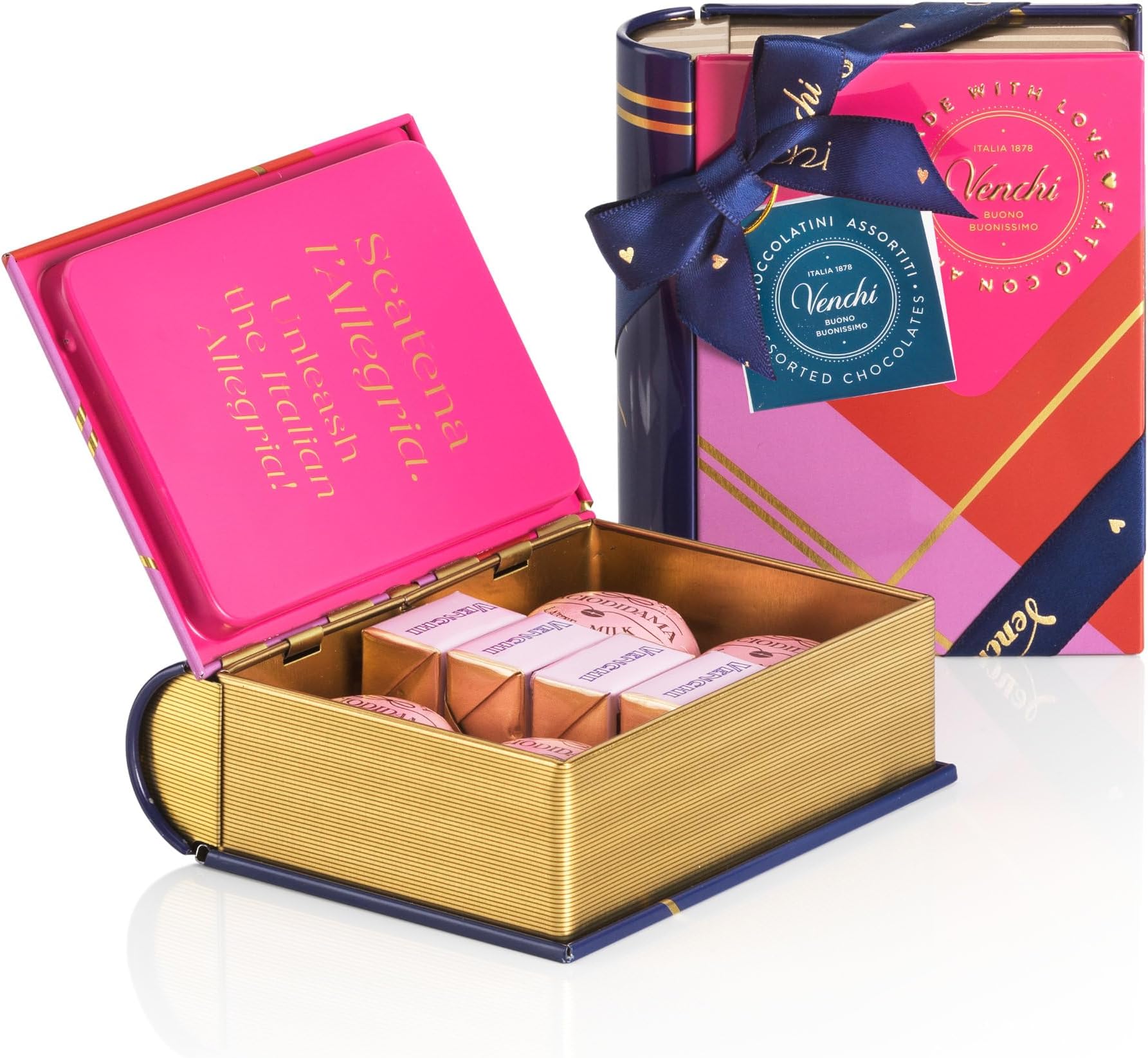 Venchi - Mini Book with 8 Chocolates BacioDiDama and Cremino Caramel Gold, Gluten Free, Valentine's Day Collection, 105 g, Gift Idea