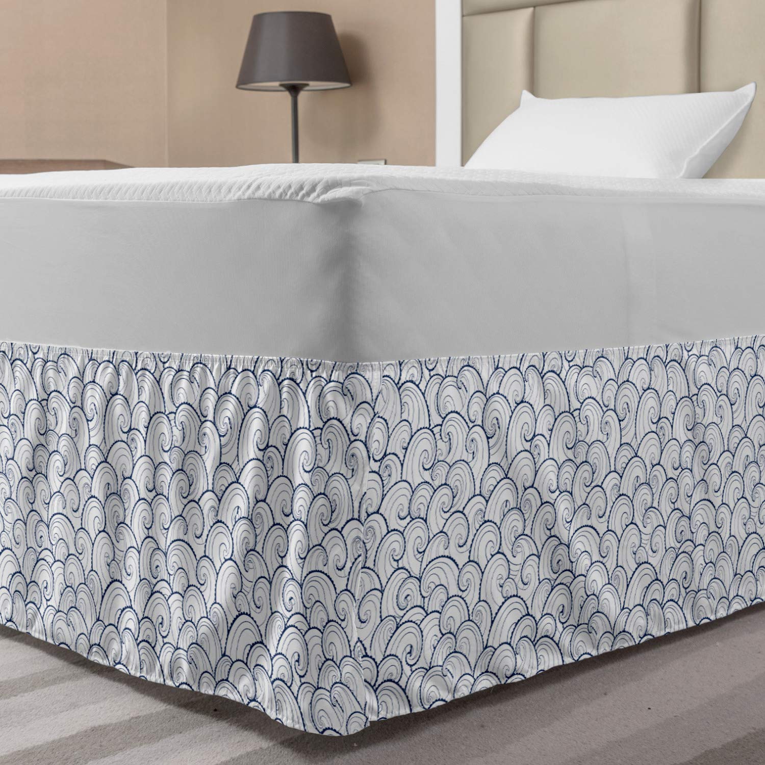 Lunarable Nautical Bedskirt Sea Waves Abstract Swirls Spirals Stream Stormy Weather River Illustration Bedroom Decor Wrap Around Elastic