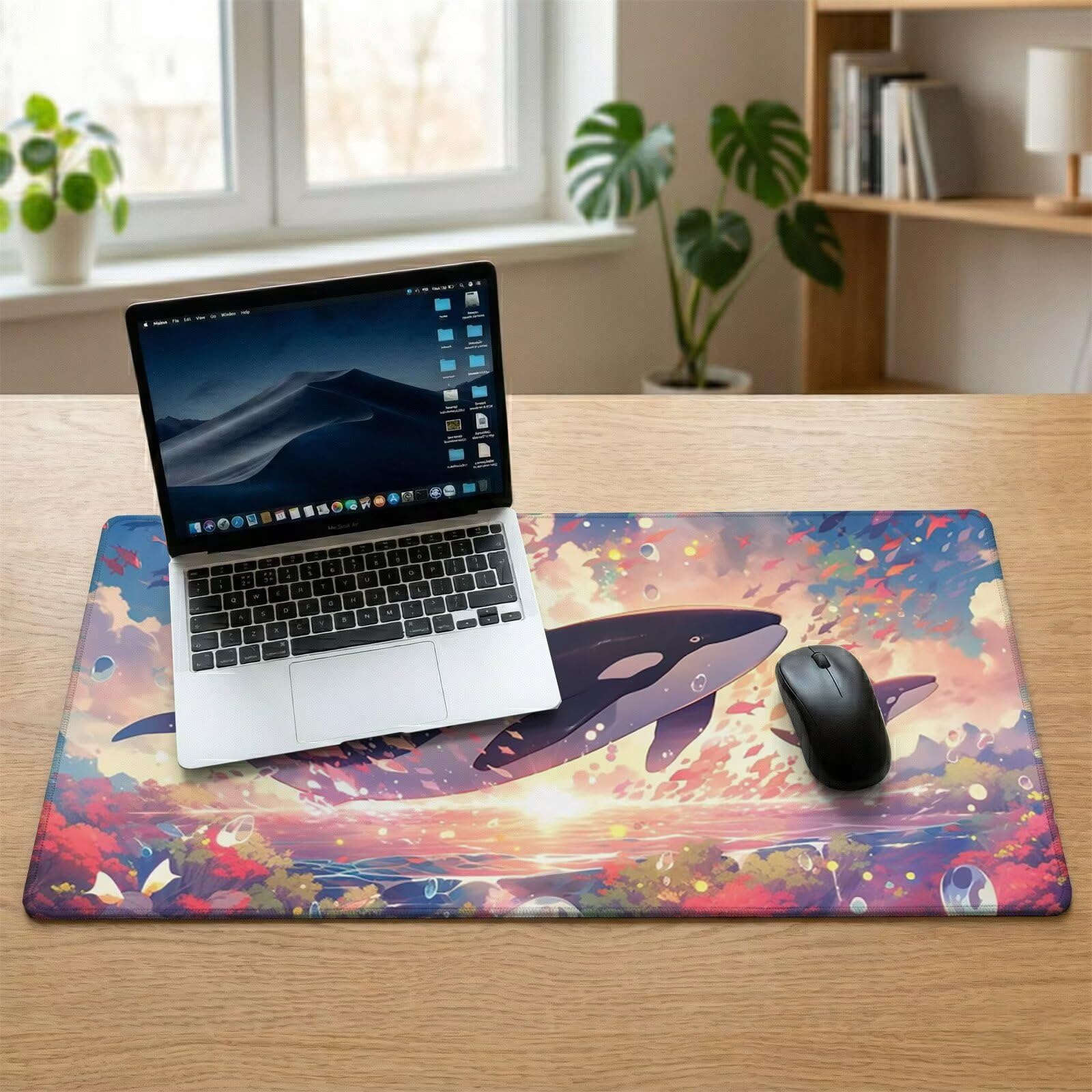 Tappetino Mouse XXL 1200 x 600 x 3 mm, Sottomano Scrivania, Sogno Grande Tappeto da Tavolo con Base in Gomma Antiscivolo e Bordi Cuciti, Impermeabile, per Ufficio, Computer e Gaming (Balena) L-x5586