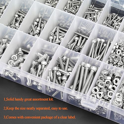 Miniatura 6 de HELIFOUNER 1500 piezas M2 M3 M4, tapa hexagonal de acero inoxidable 304, tornillos métricos, arandelas, tuercas, kit surtido de herramientas con