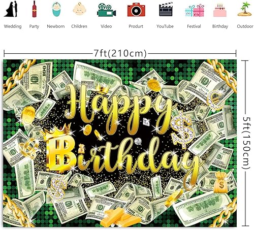 Miniatura 10 de Fondo de cumpleaños de 7 x 5 pies para fiesta de dinero, fondo de billetes de dólar, fondo de hip hop, para niños, niñas y hombres, accesorios para