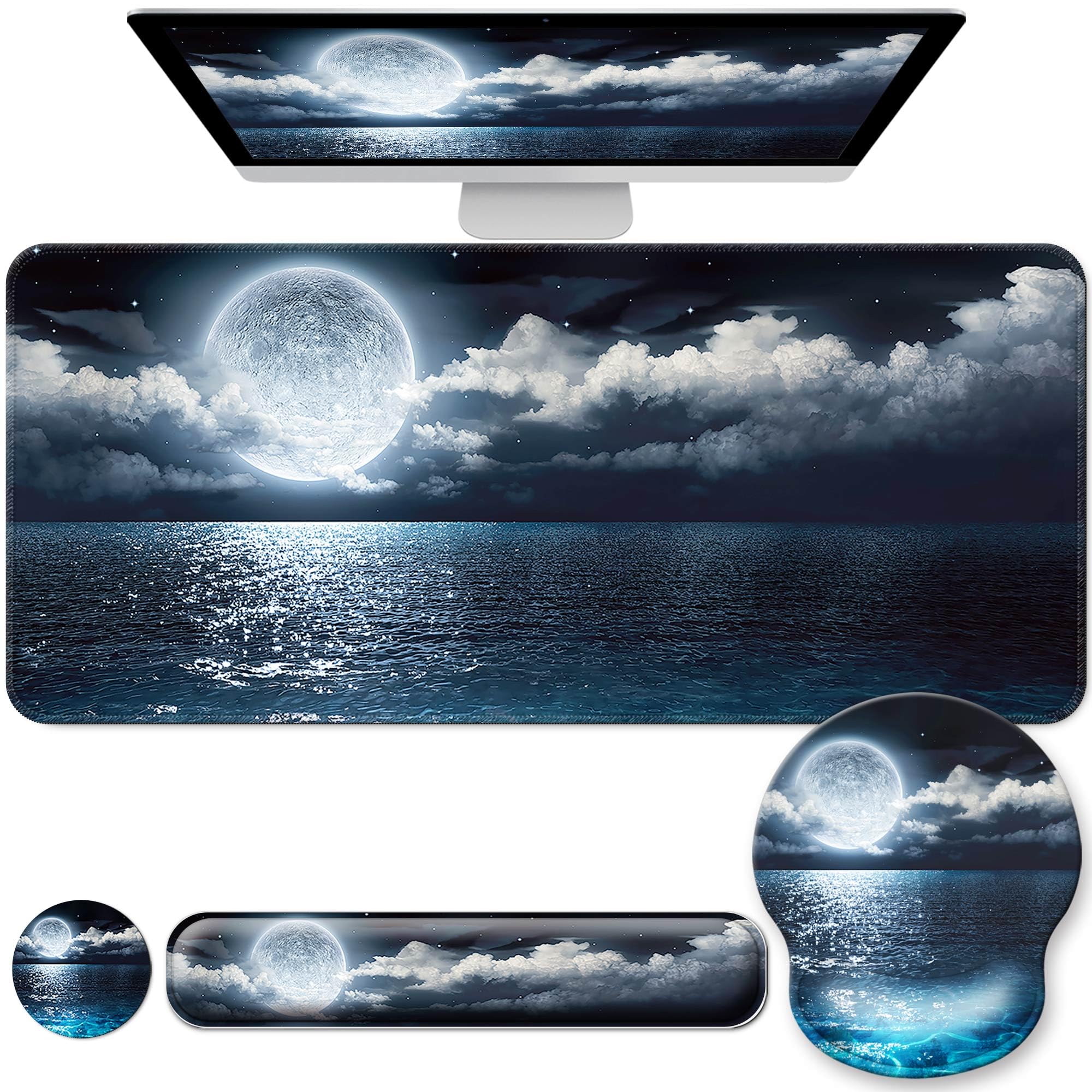 VINEBURY Desk Mat Set Keyboard and Mouse Pad with Wrist Rest Support