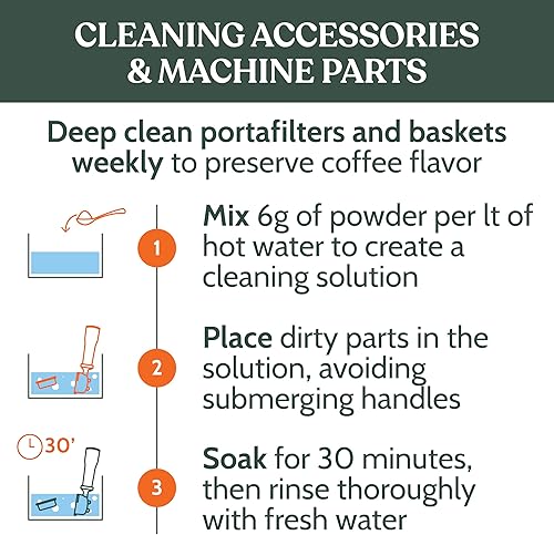 Miniatura 7 de Roobi Polvo limpiador profesional para máquina de café expreso. Polvo limpiador de espresso neutro en carbono. Hasta 90 usos, 31.75 oz.