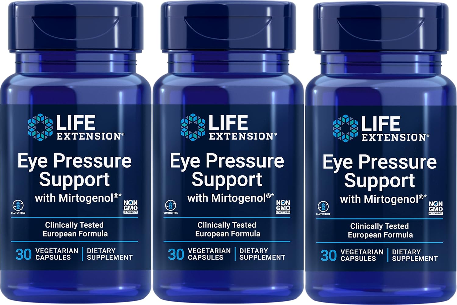 Life Extension Eye Pressure Support with Mirtogenol,Vcaps 30 Count Pack of 3