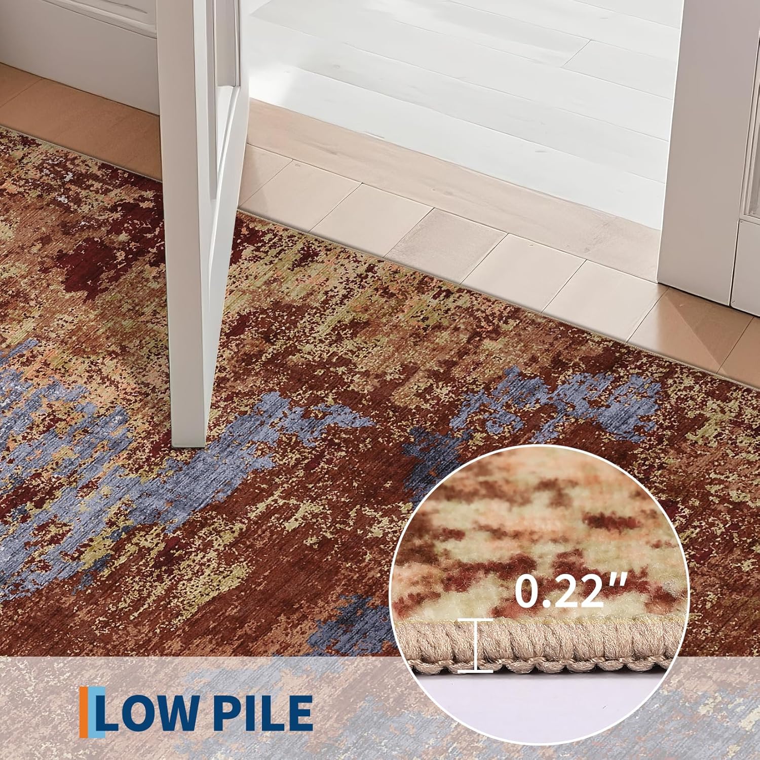 GarveeHome Washable Modern Area Rugs 5x7 Non-Shedding Contemporary Floor Mat, Abstract Low Pile Accent Carpet with Non-Slip Backing, Colorful Throw Rug for Bedroom, Living Room, Red