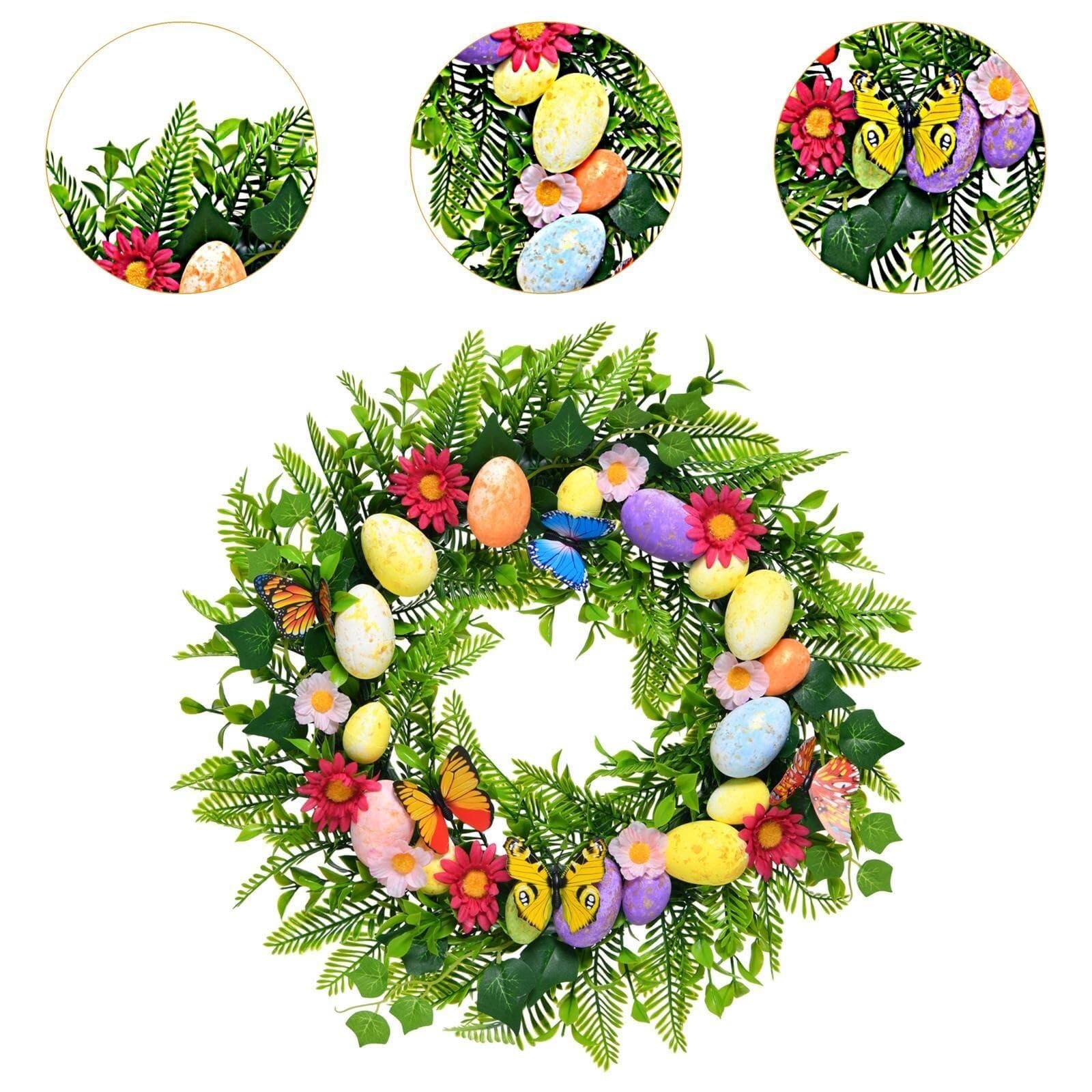 Corona de huevo de Pascua para todas las estaciones, guirnalda colgante para puerta delantera, aro floral para decoración de ventana de primavera