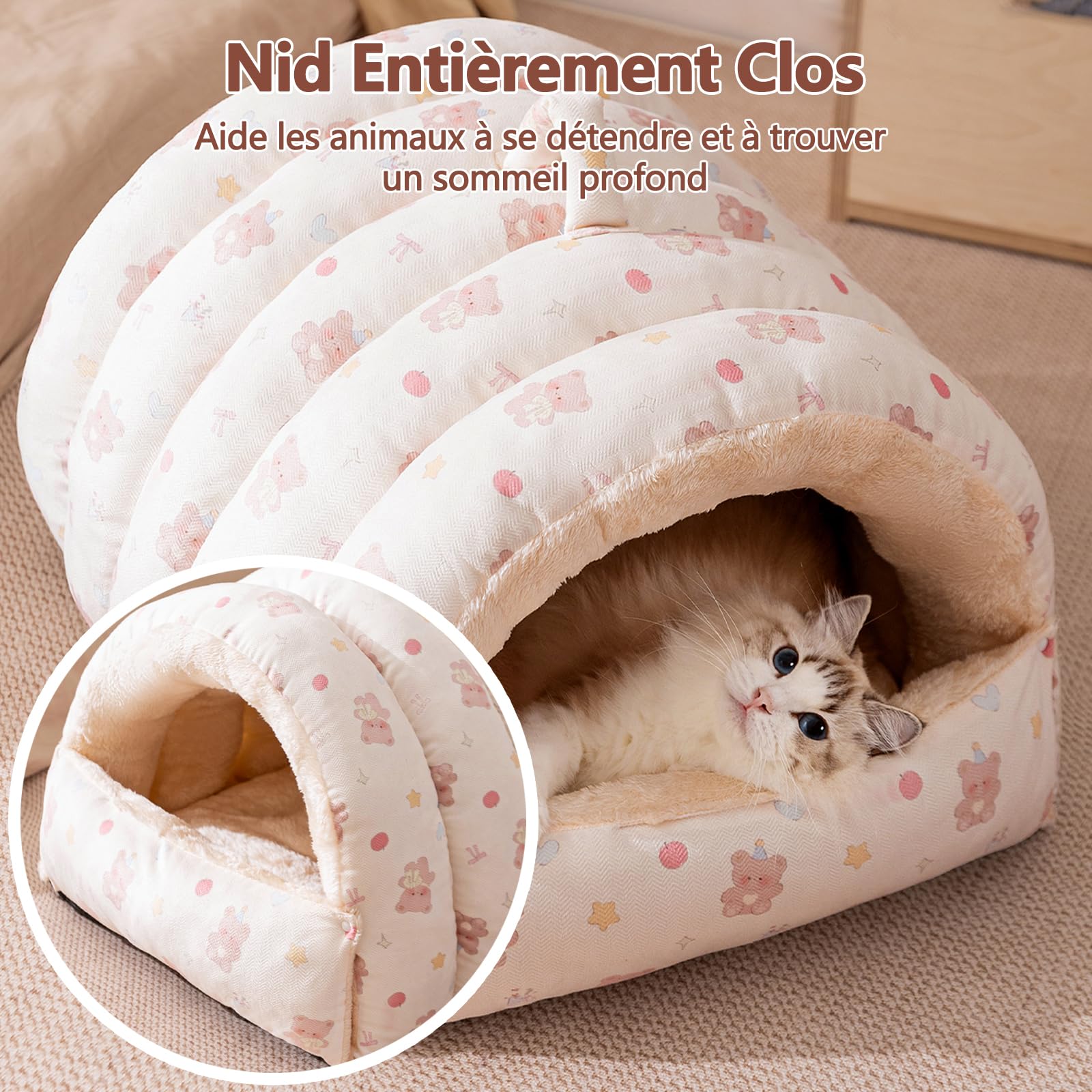 Galatée Niche pour Chat, Panier Chaud pour Chien avec Fond Antidérapant, Jolie Niche pour Chat, Tente Douillette pour Chaton, Panier Ultra Doux Et Apaisant pour Animaux De Compagnie(XL, Marron)