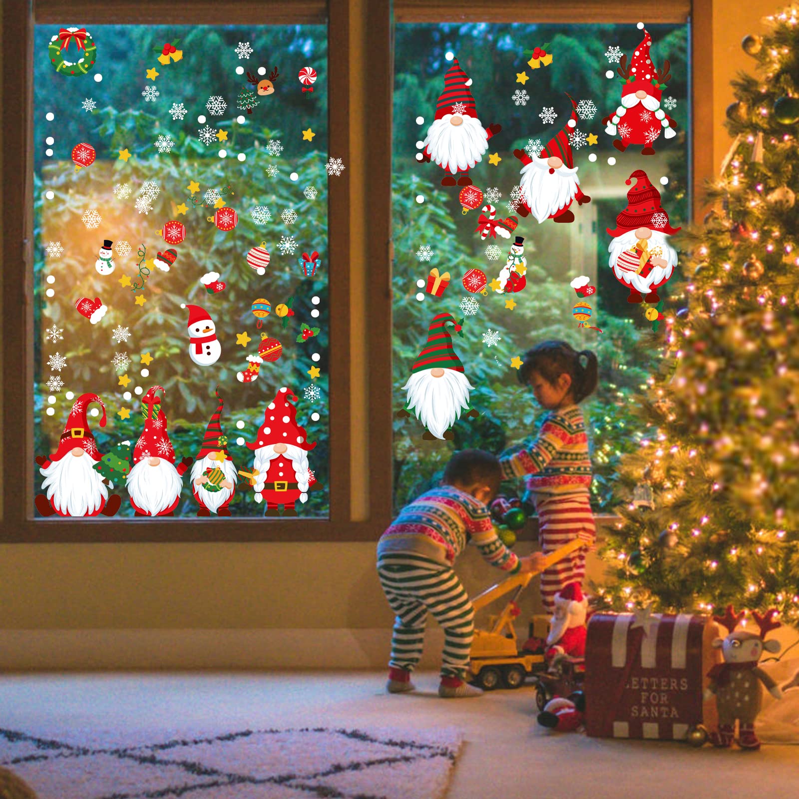 Pegatinas Navideñas Para Ventanas - 229 Piezas, Vinilo Reutilizable, Diseño Blanco (árboles, Copos, Renos), Fácil De Poner Y Quitar