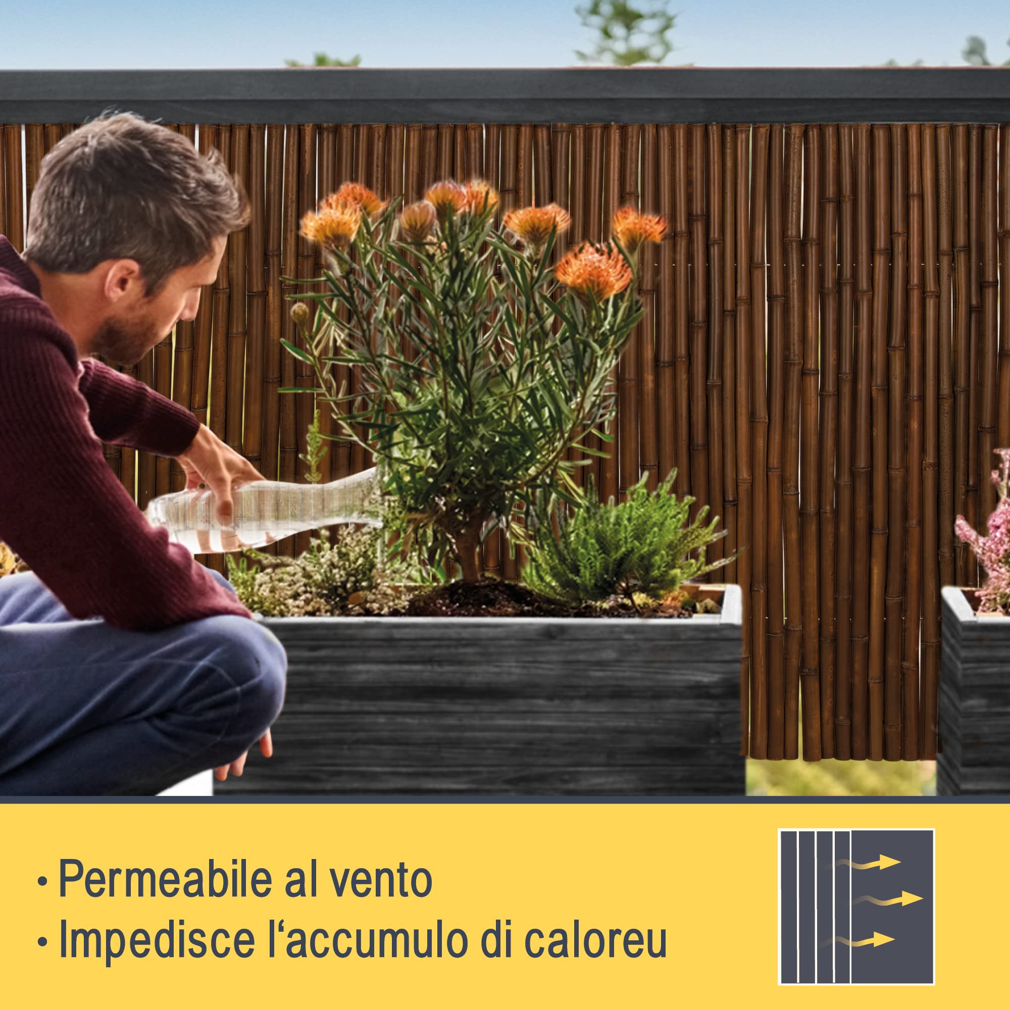 Sol Royal Premium Bamboo Fence 180x250cm B23 Dark Brown - canne di bambù indurite di Alta qualità Ø 2-3cm, Recinzione in bambù Resistente alle intemperie per Uso Interno ed Esterno