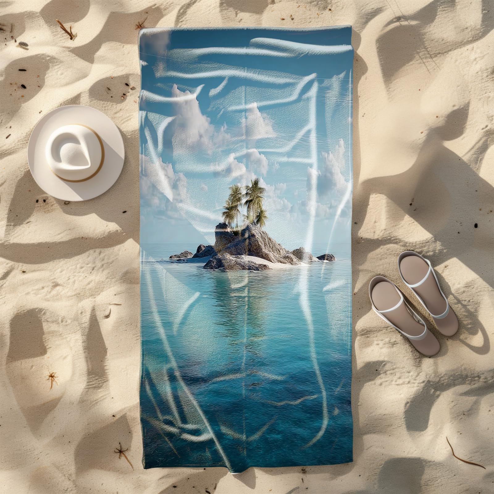 Telo Mare Microfibra 210x230 Isola Grigia Telo Spiaggia Grande Antisabbia,XXL Asciugamano Mare, Asciugatura Rapida, Stuoia Spiaggia Leggero E Portatile