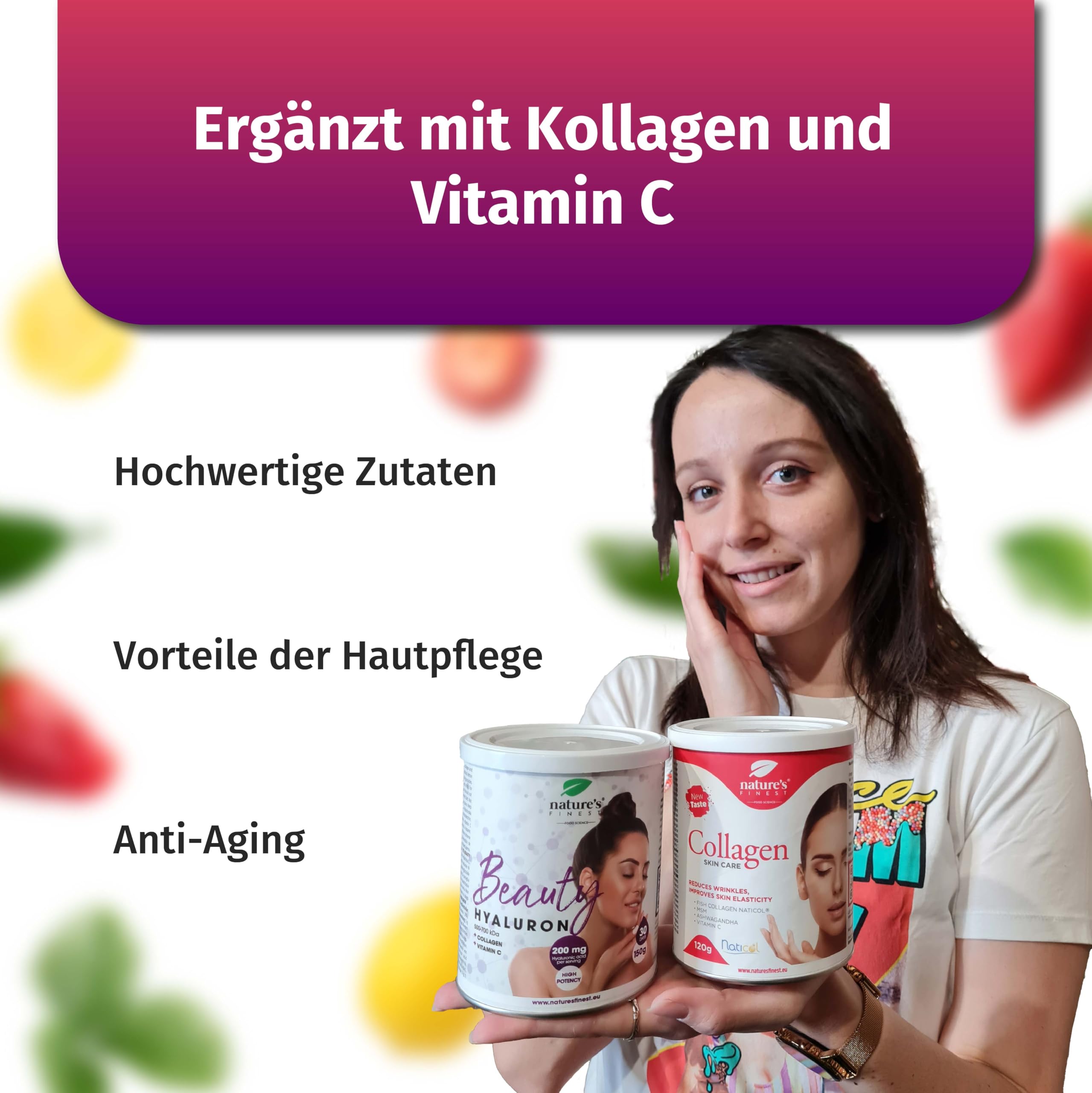 Nature's Finest by Nutrisslim Collagen Skincare + Beauty Hyaluron - Hochdosiertes Fischkollagenpulver mit Hyaluronsäure und Vitamin C, MSM - Unterstützt gesunde Haut und kräftige Haare, Nägel