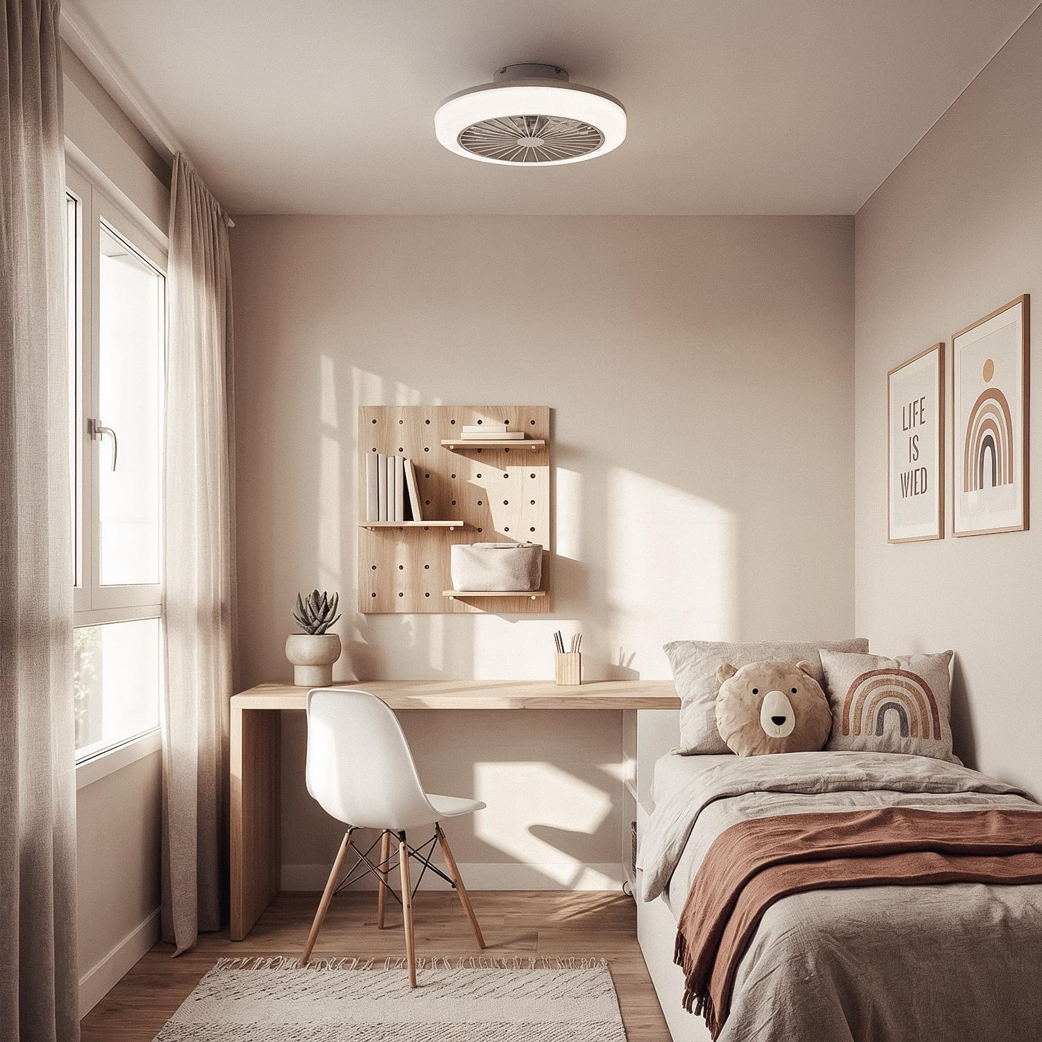 LEDKIA LIGHTING Ventilador de Techo Angin Tipo Plafón Blanco con Luz LED CCT 1920 lm, Motor DC 15W Silencioso y Eficiente, Aspas Ocultas, 6 Velocidades, Mando a Distancia, ideal para estancia mediana