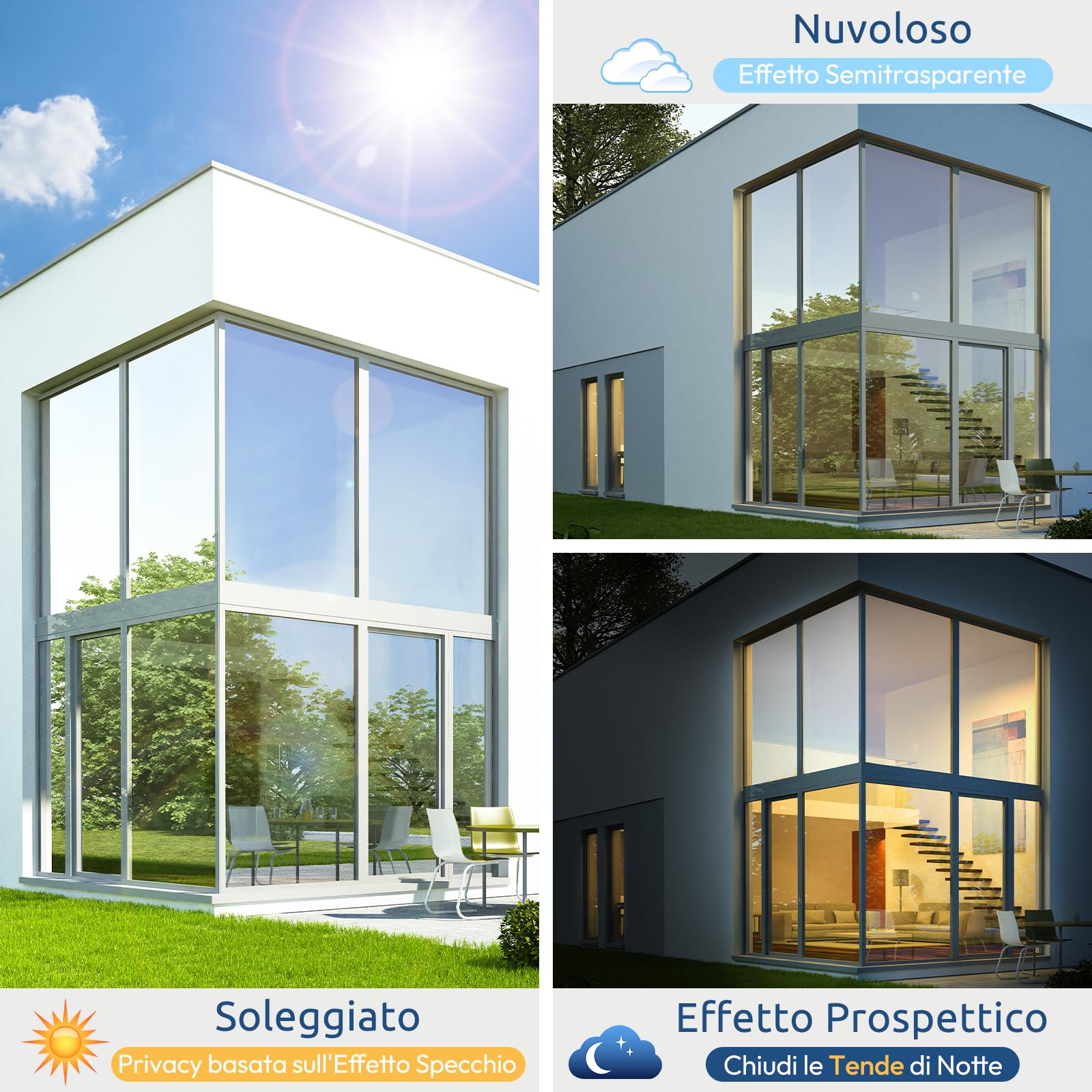 rabbitgoo Pellicola Specchio per Vetri Finestre Privacy con Kit di Installazione, Adesivo Statico, Pellicola Specchio Anti Sole Anti UV Controllo del Calore per Casa Ufficio, 90x400cm, Nero Argento
