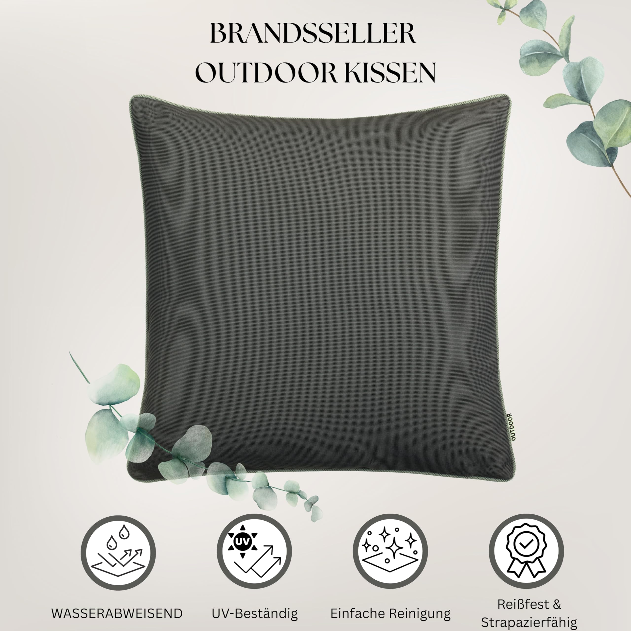 Brandsseller Lot de 2 Coussin d’extérieur 45x45 cm – Coussins décoratifs imperméables avec Passepoil – Résistants aux intempéries pour Jardin, Balcon, Terrasse et Canapé - Anthracite