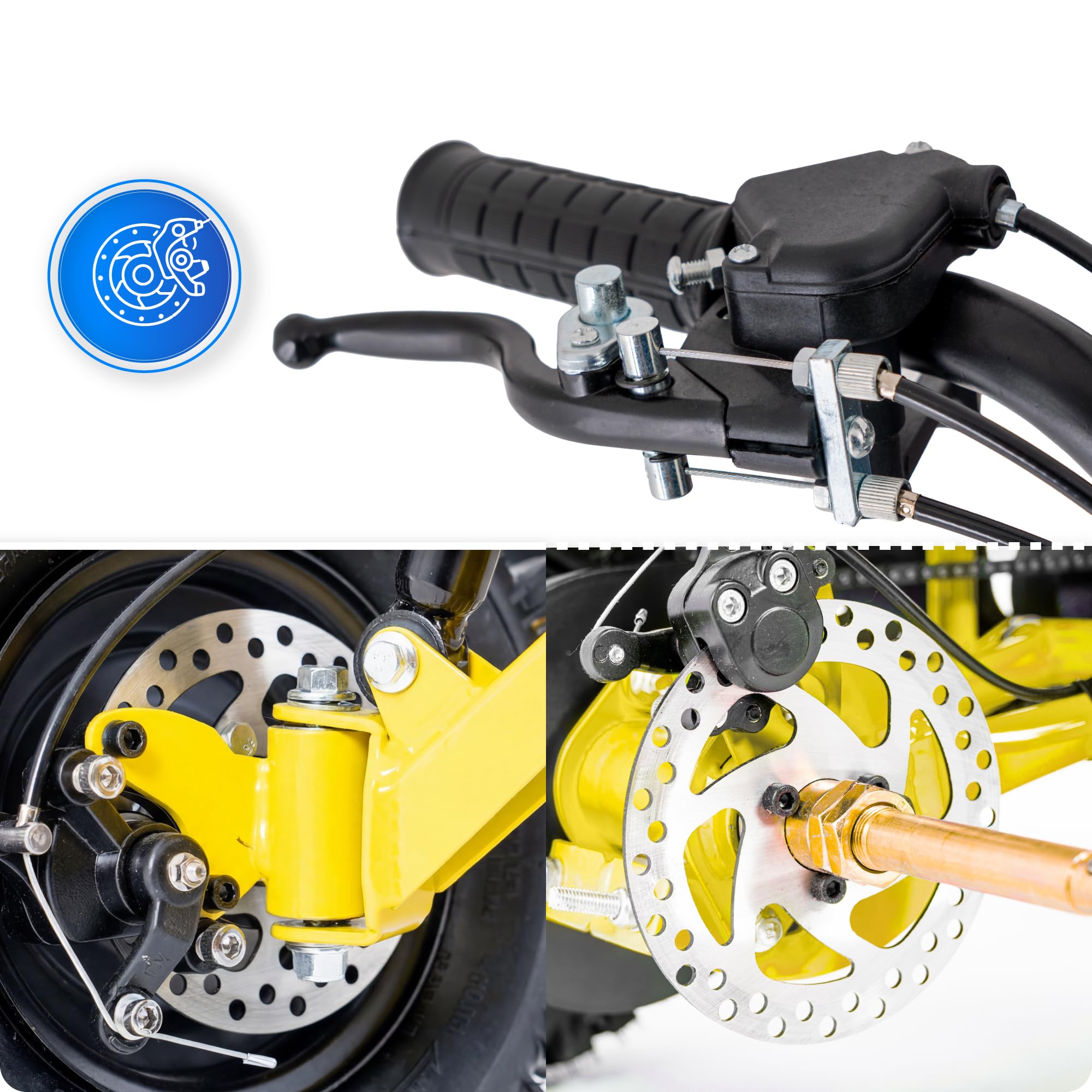 Mini quad 49cc Benzin ATV, 6 Zoll Offroad-Reifen, Scheibenbremsen, LED-Licht und Gepäckträger (GELB, Pull-Start, LED)