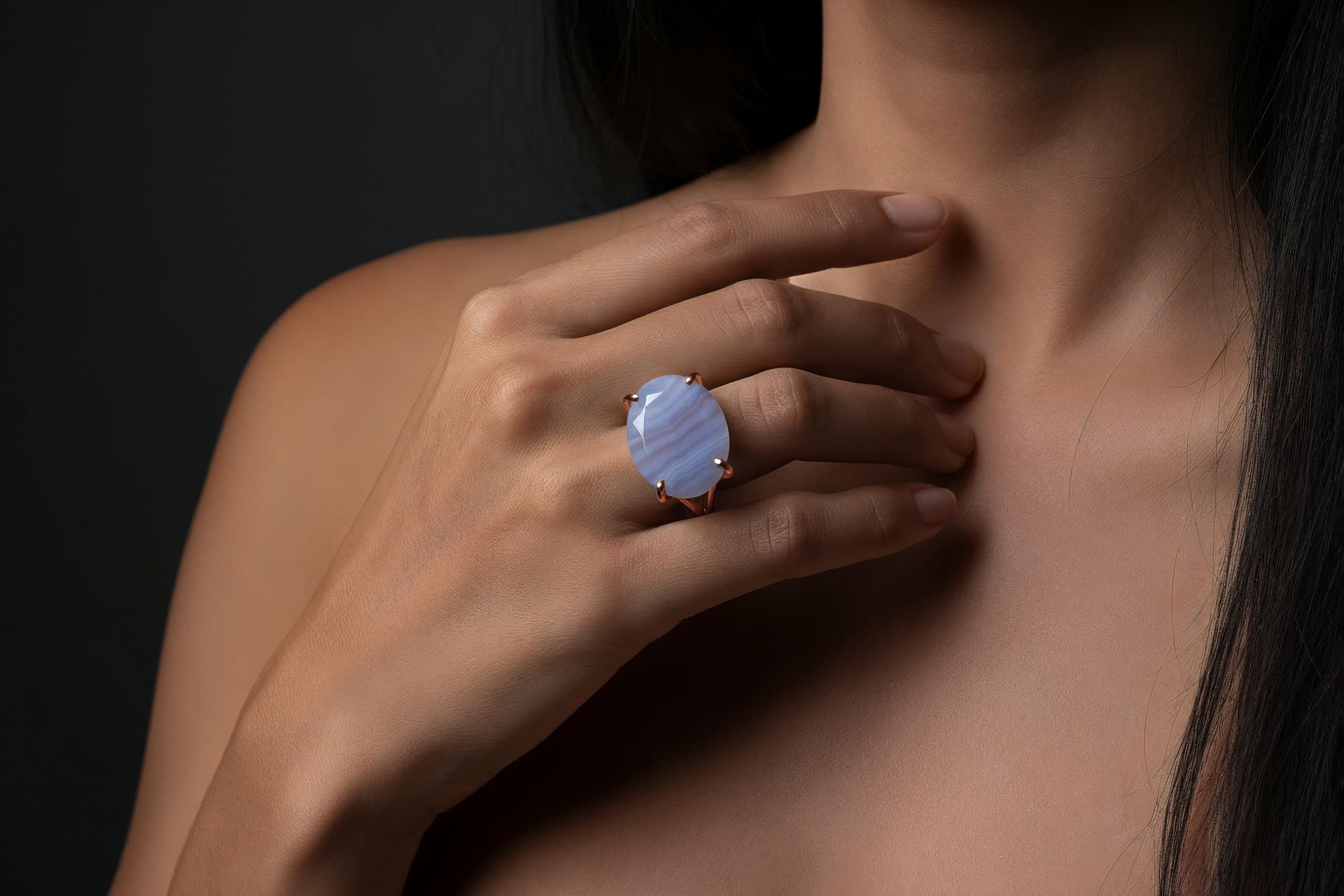 Ovale Spitze Achat Ring - 925 Silber Aussage Schmuck für Frauen - Handgemachte Ringe, Mode Ringe, Boho Ringe für Sie - Benutzerdefinierte Ring - Wählen Sie Ihr Material und Ringgröße