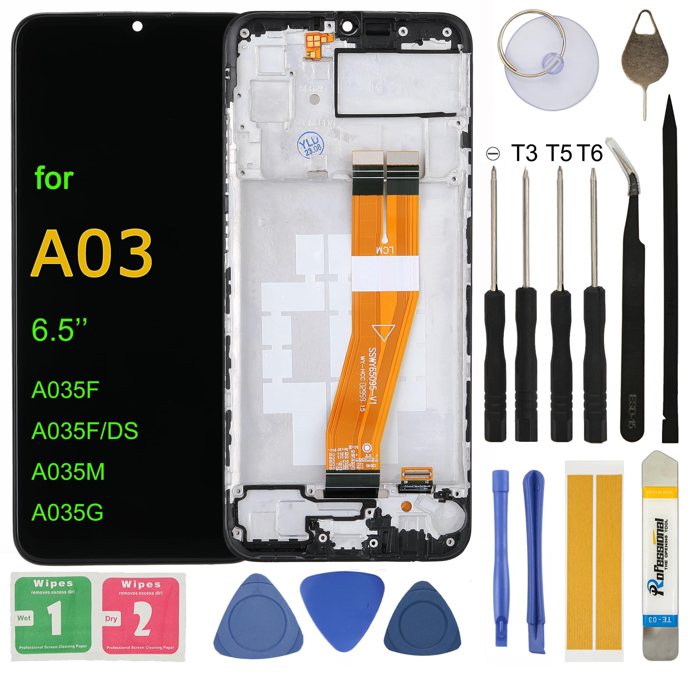 UYGHHK LCD Screen Replacement for Samsung Galaxy A03 SM-A035F SM-A035F/DS SM-A035M SM-A035G Assembly LCD Display Touch Screen Digitizer with Tools Adhesive Frame