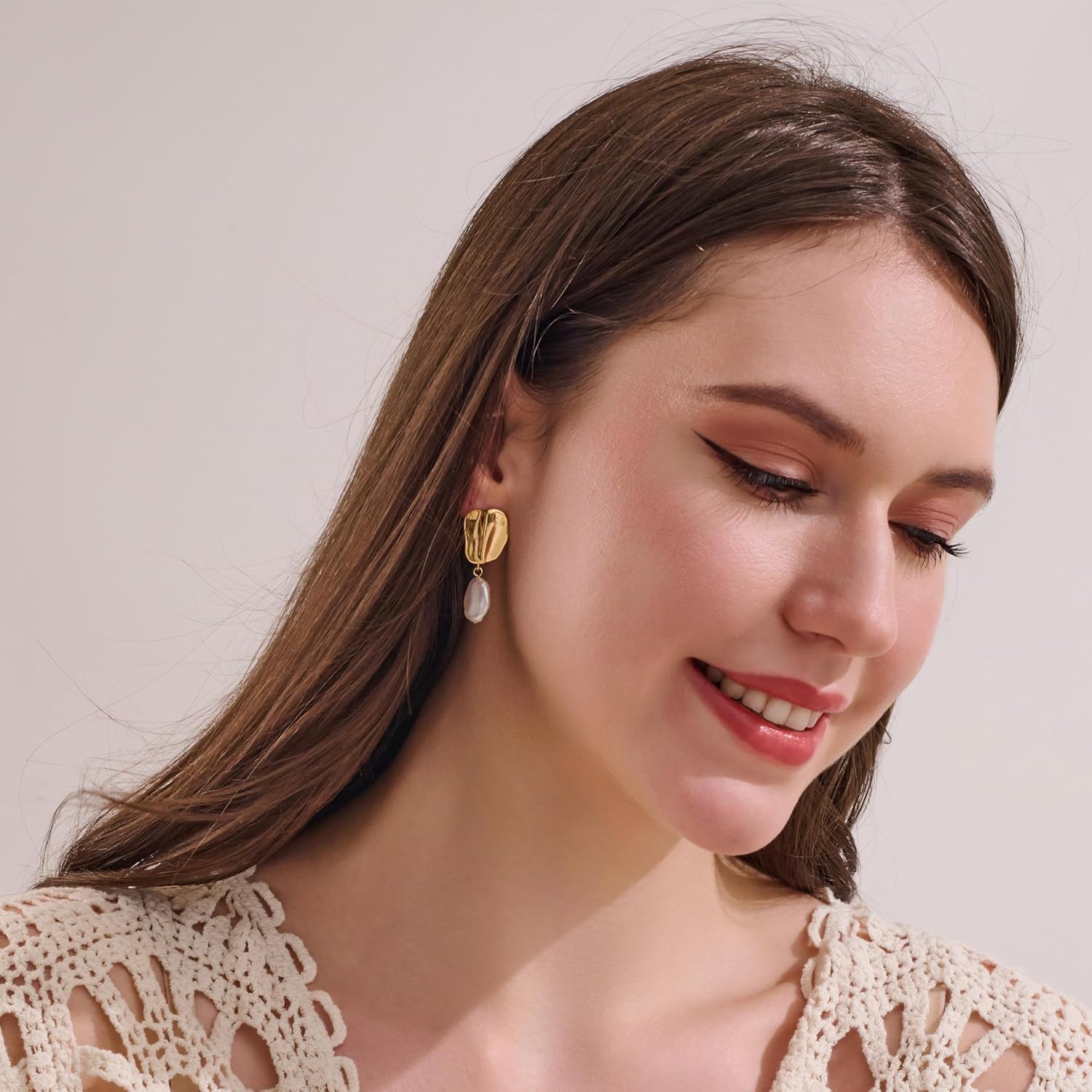 Gold Earrings for Women, Baroque Freshwater Pearl Dangle Earrings Drop Earrings for Women, Elegant Irregular Pearl Earrings Jewelry Gift - Image 5