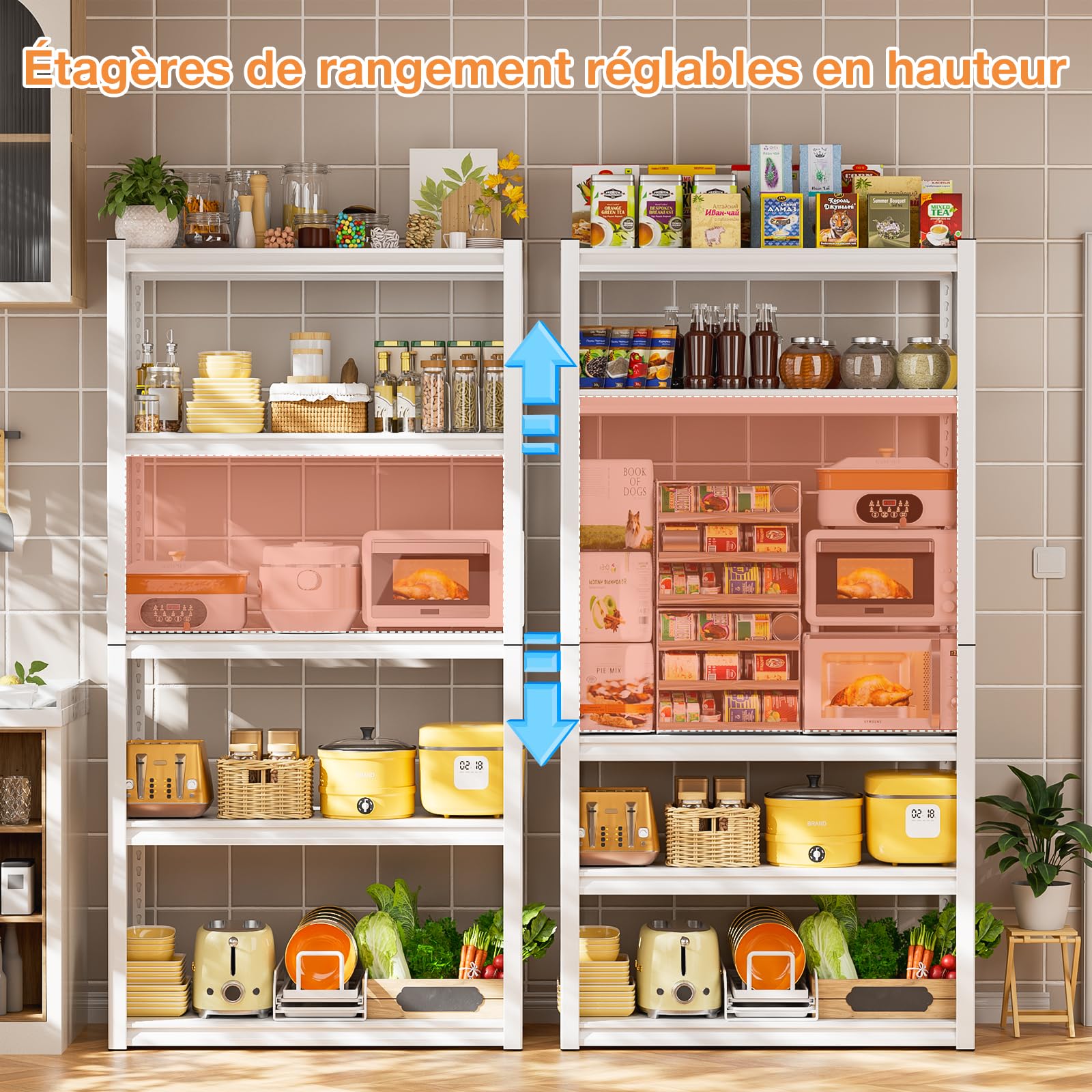 Himimi Étagère de Rangement Charge Lourdes 1000kg, 90 x 40 x 182 cm, Rayonnage de Garage à 5 Niveaux avec Plateaux Réglables, Étagère Métallique sans Vis pour Atelier, Cave, Entrepôt, Cuisine - Blanc