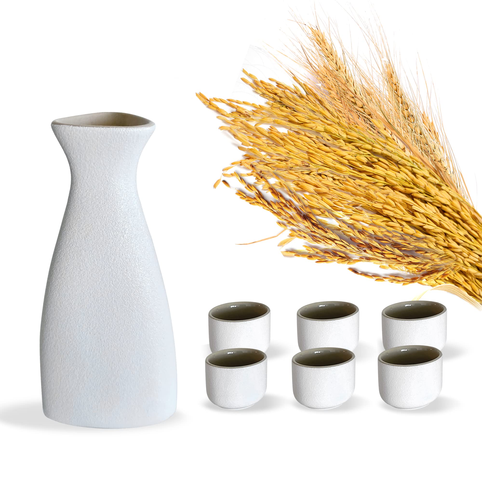 Buy White Ceramic Traditional Japanese Sake/Saki Set, 7 Piece Set For