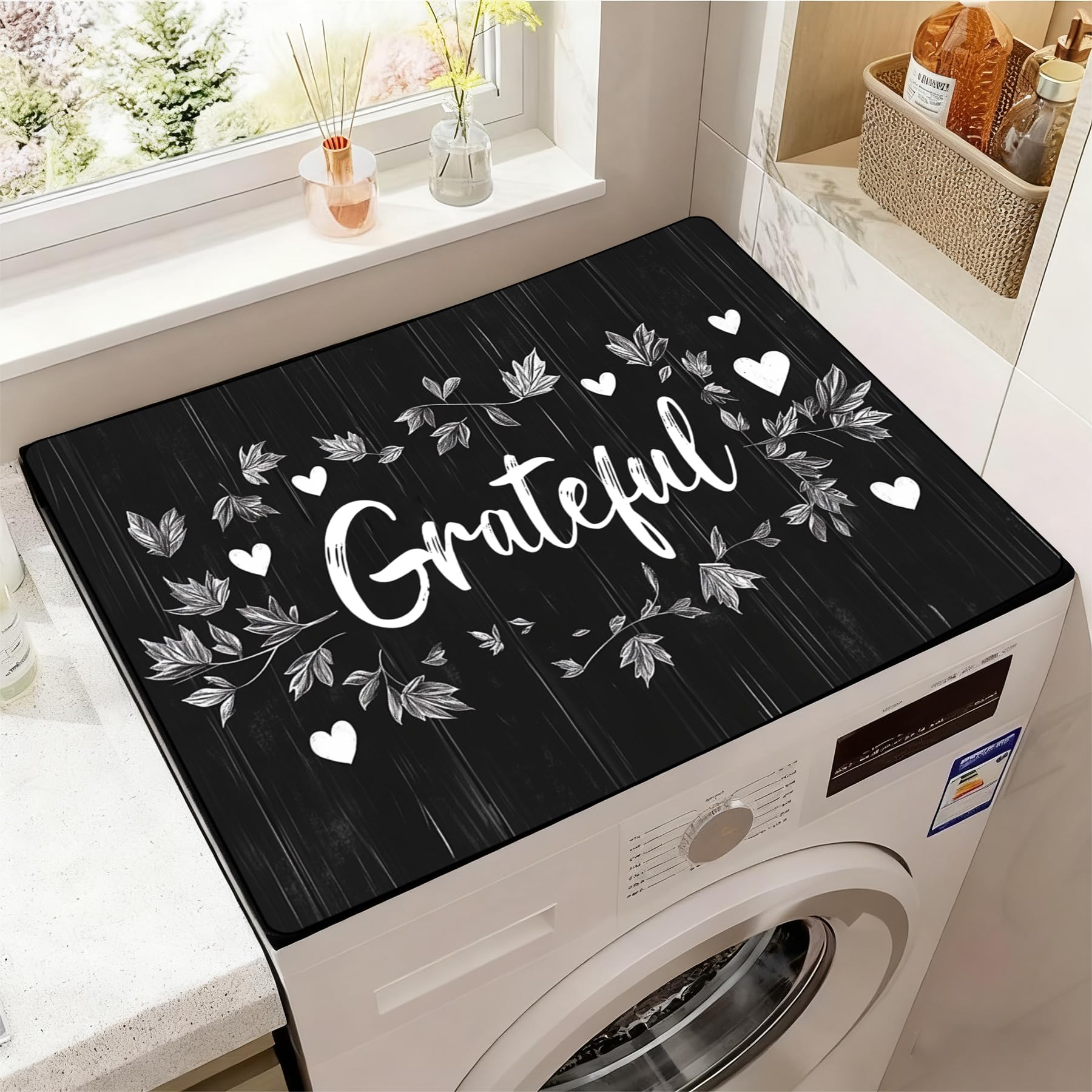 Washer and Dryer Covers for the Top, Non-slip Dryer Top Protector Mat, Dust-proof Washing Machine Cover, 23.6" x 19.7" (Black, 23.6" x 19.7")