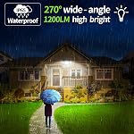 Intelamp Solaire Motion Sensor Lights Outdoor, 3-Head LED Lumière d'inondation de sécurité, 6000mAh 1200LM Double PIR, IP65 Lampe murale solaire étanche et réglable pour garage Yard Driveway Patio