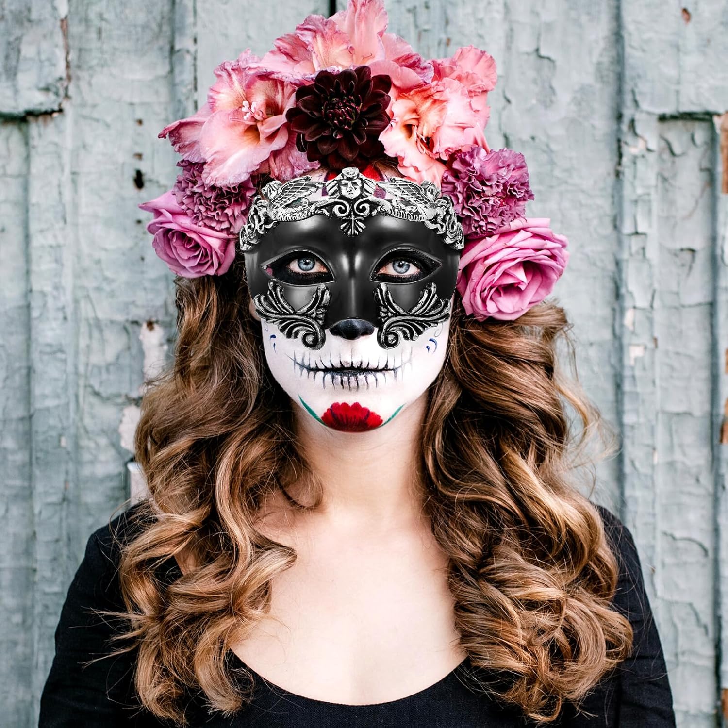 Halloween Warrior Half Face Mask Black Silver Plastic Cosplay Accessory for Men Outdoor Party Costume Egyptian Roman Greek Style